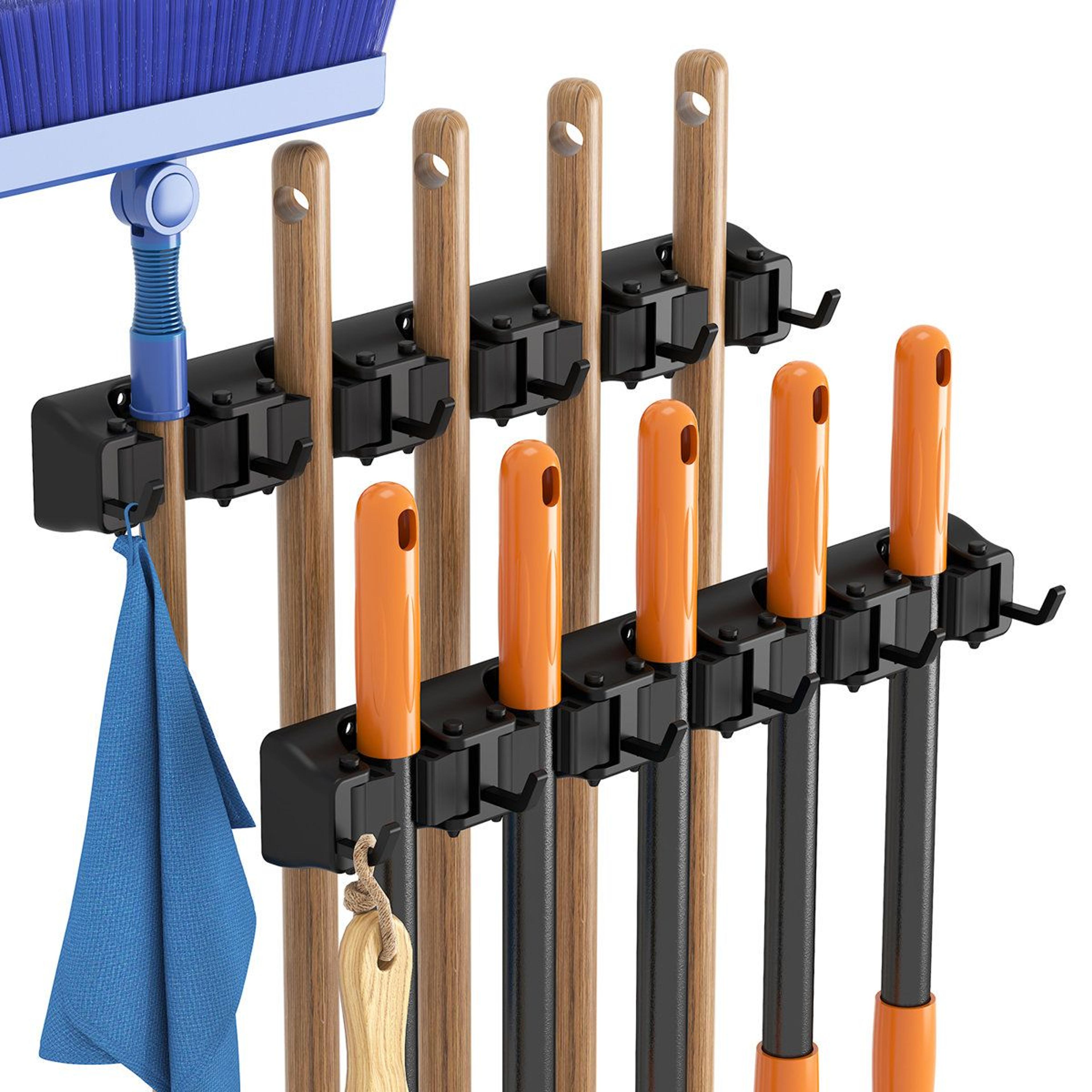 2 pack mop and broom holder wall mount anti slip tool hanging rack
