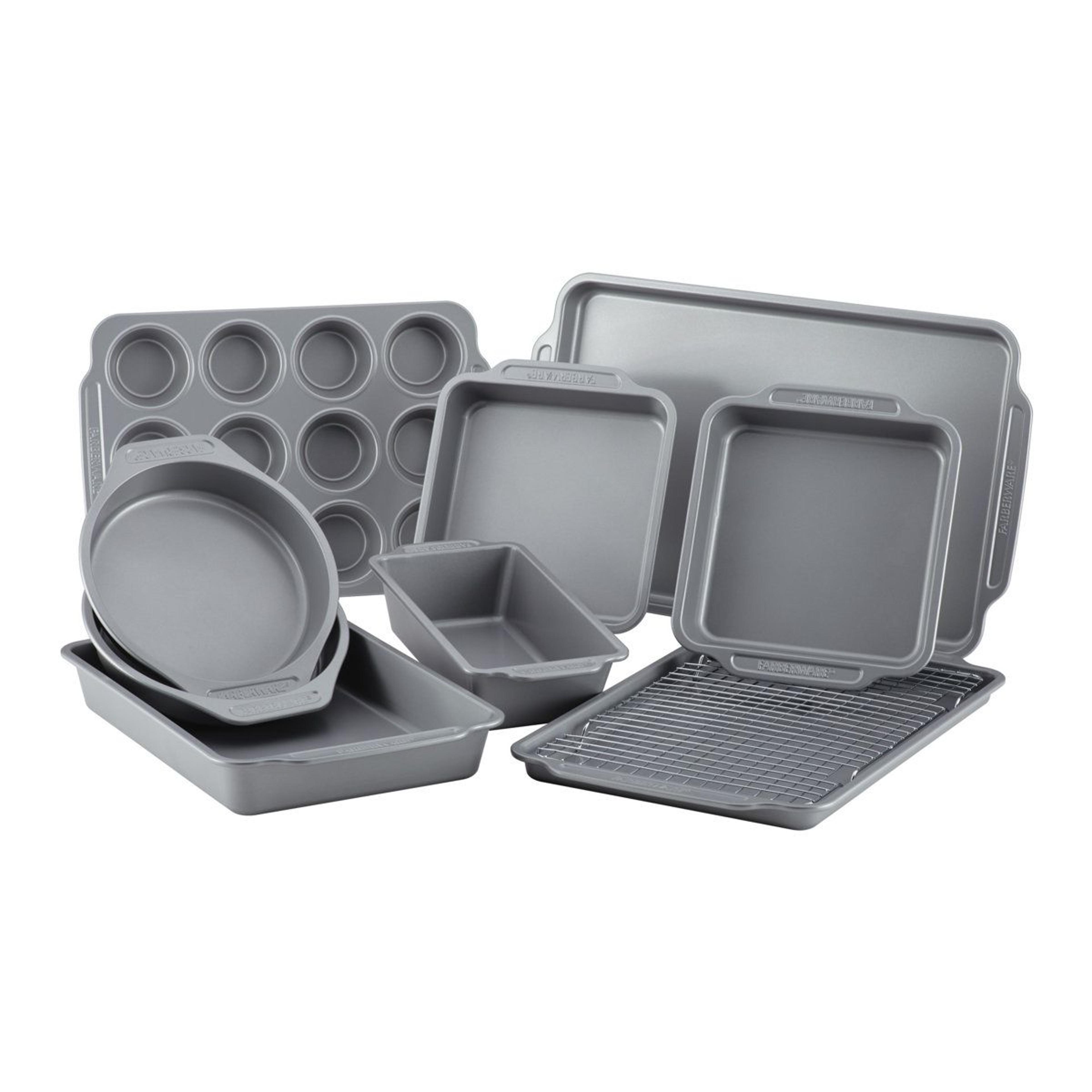 10 piece nonstick bakeware set with cooling rack and steel baking pans