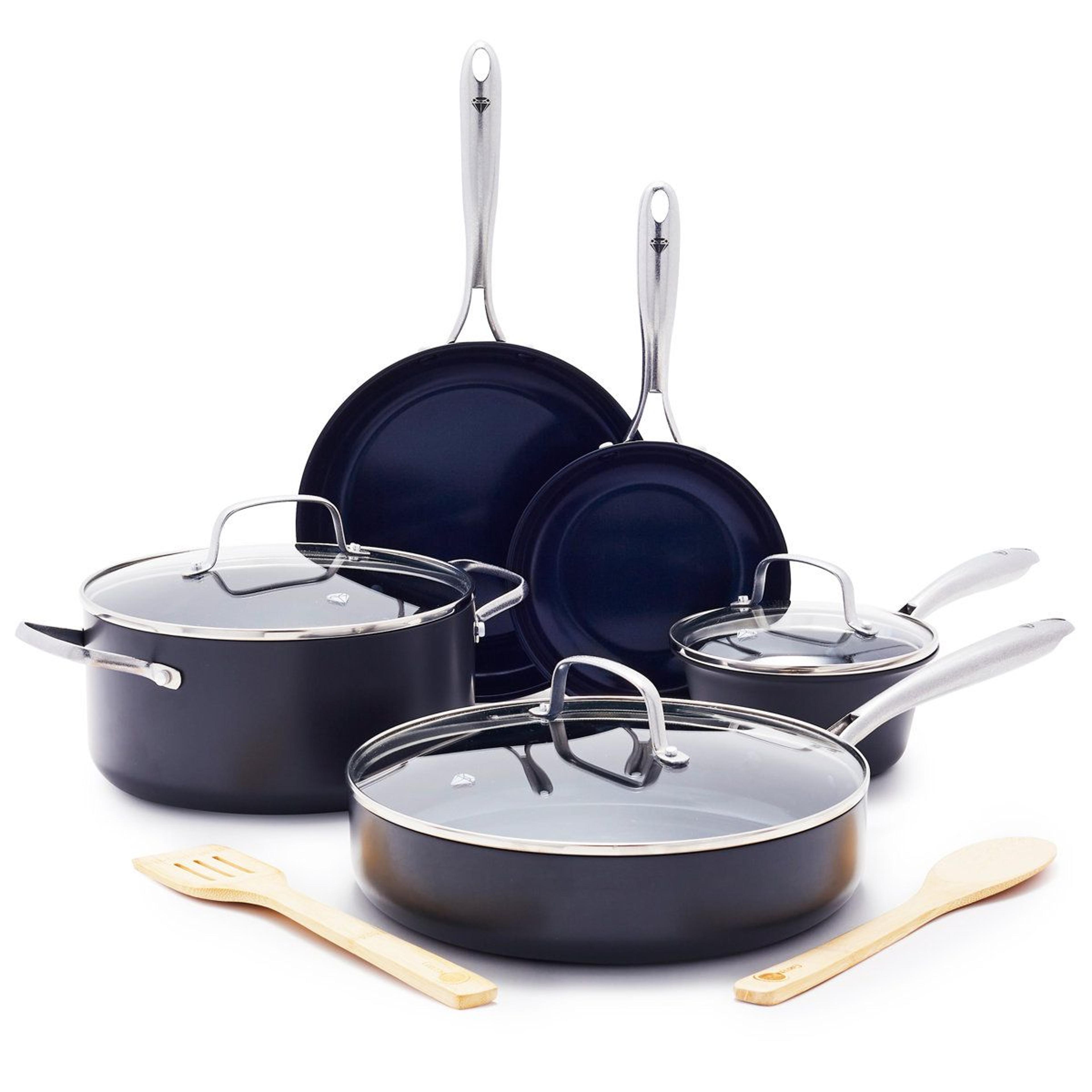 hard anodized ceramic nonstick 10 piece cookware set with pots pans and glass lids