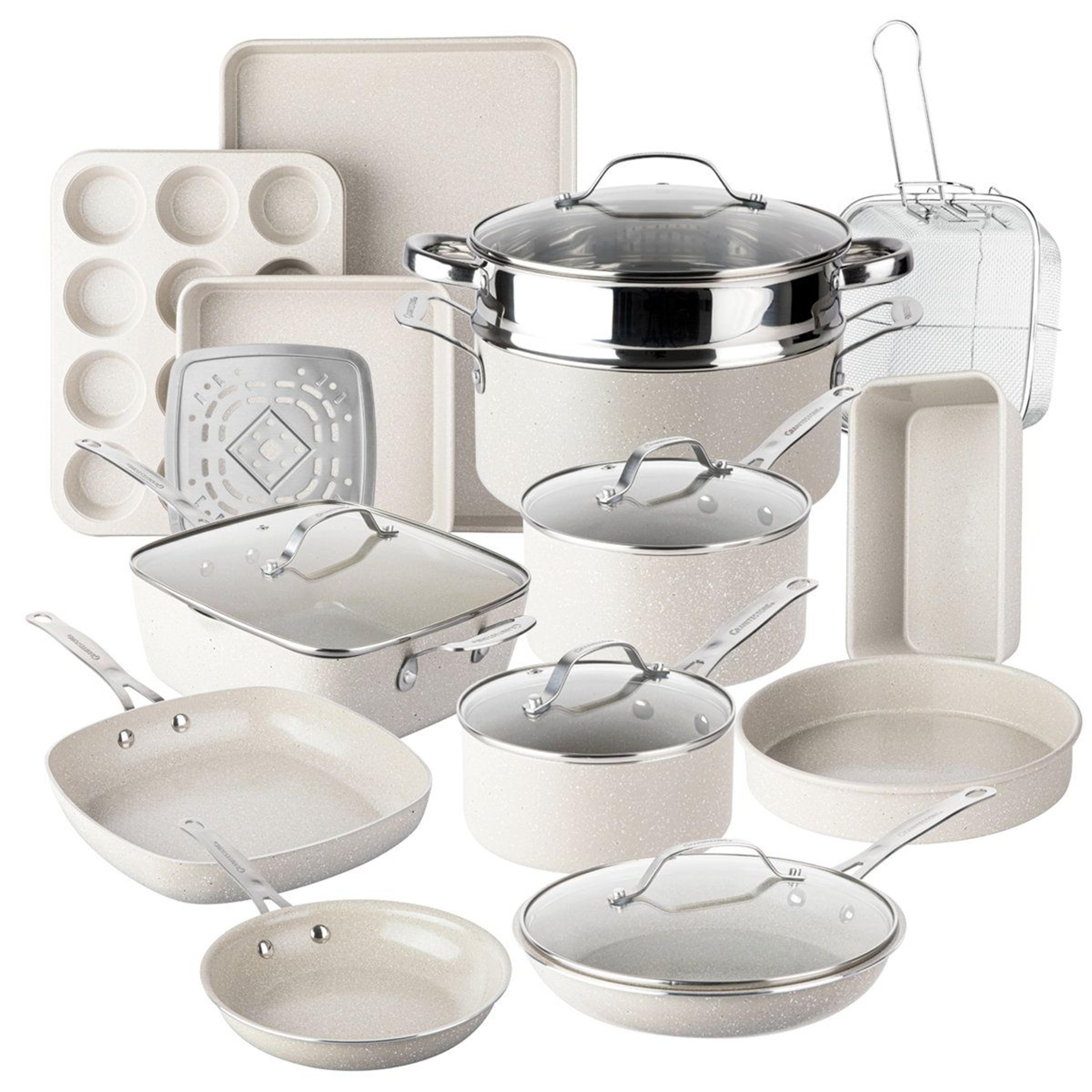 20 piece ceramic nonstick cookware and bakeware set with pots pans and oven safe essentials