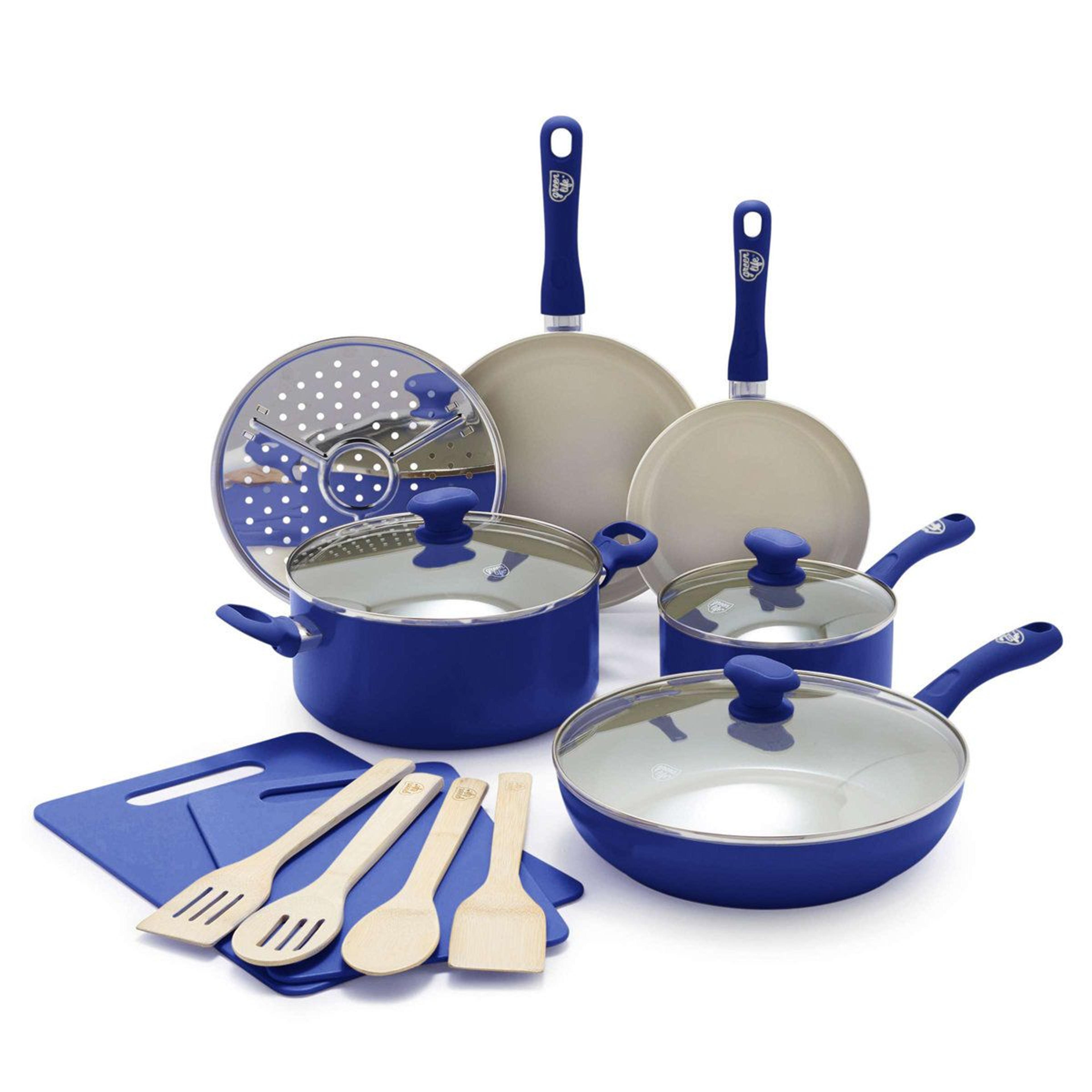 15 piece ceramic nonstick cookware set with stay cool handles and glass lids