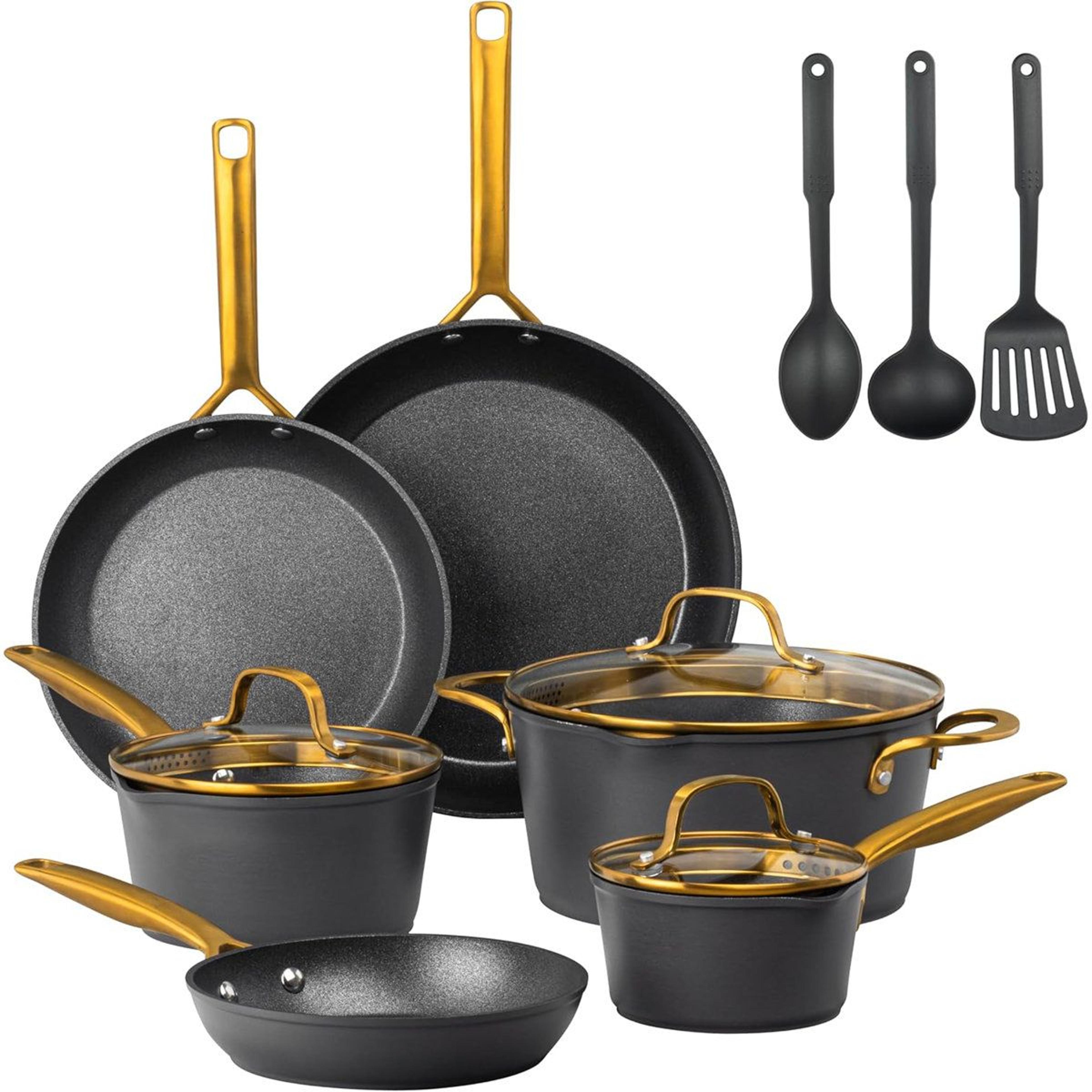 14 piece hard anodized nonstick cookware set with induction ready pots pans and utensils