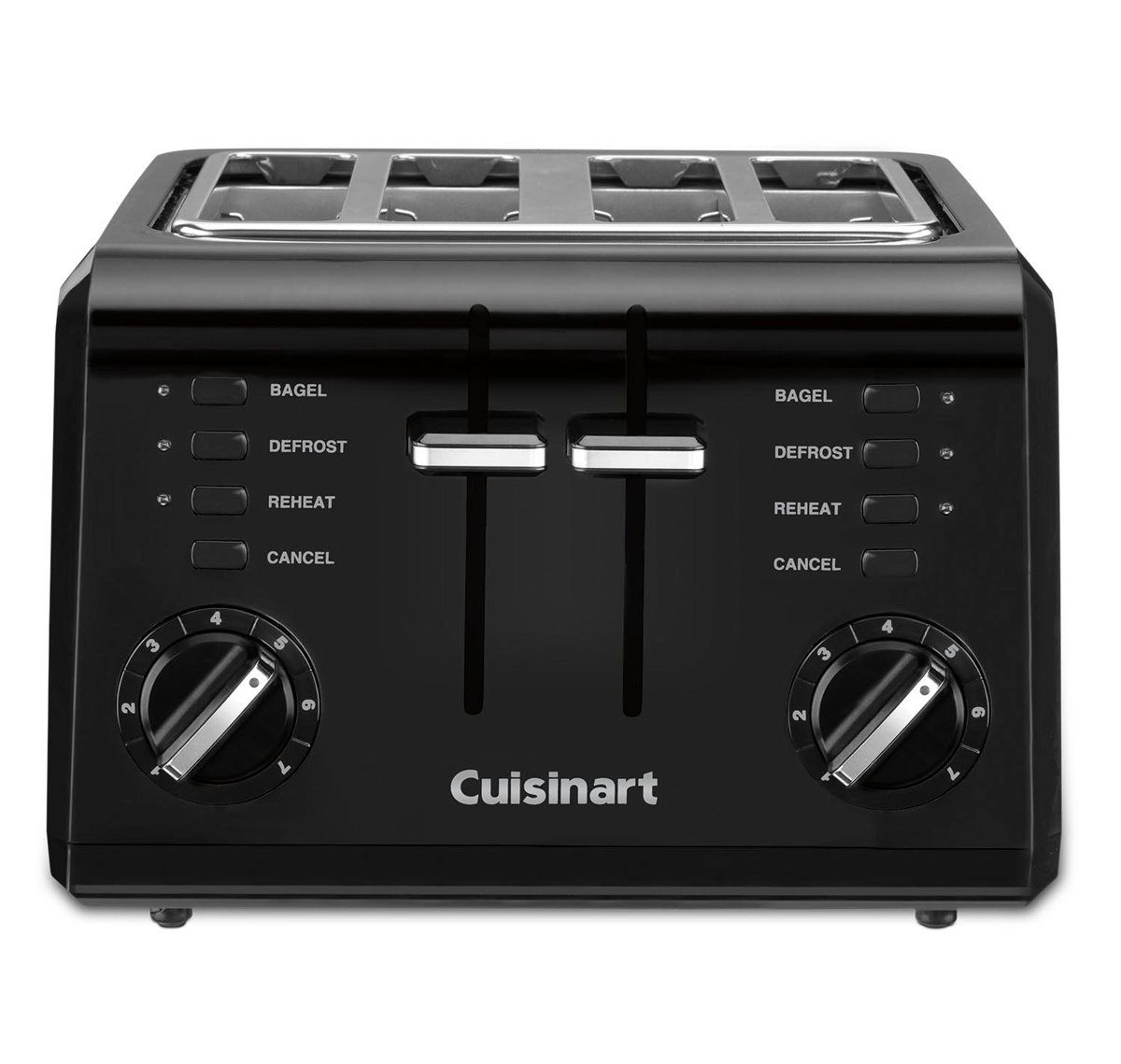 compact 4 slice wide slot toaster with dual controls and 7 shade settings