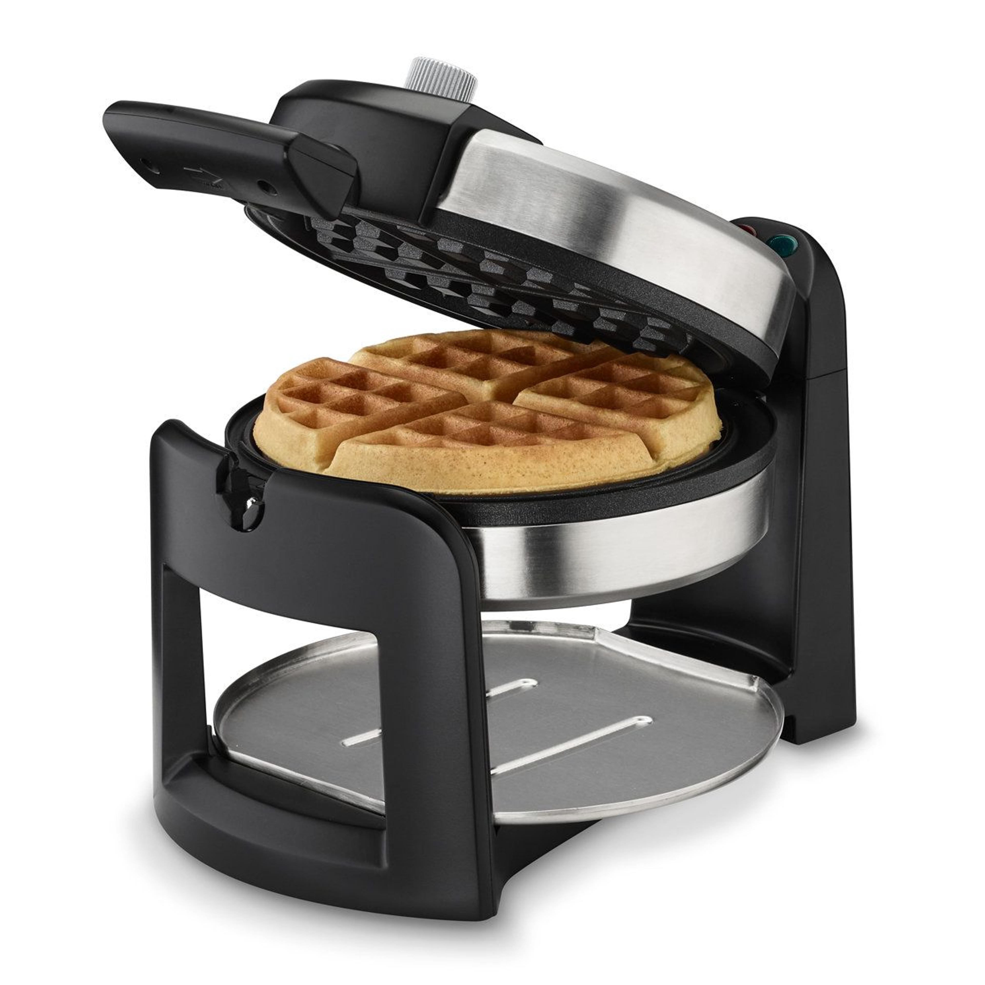 round flip belgian waffle maker with nonstick plate and browning control