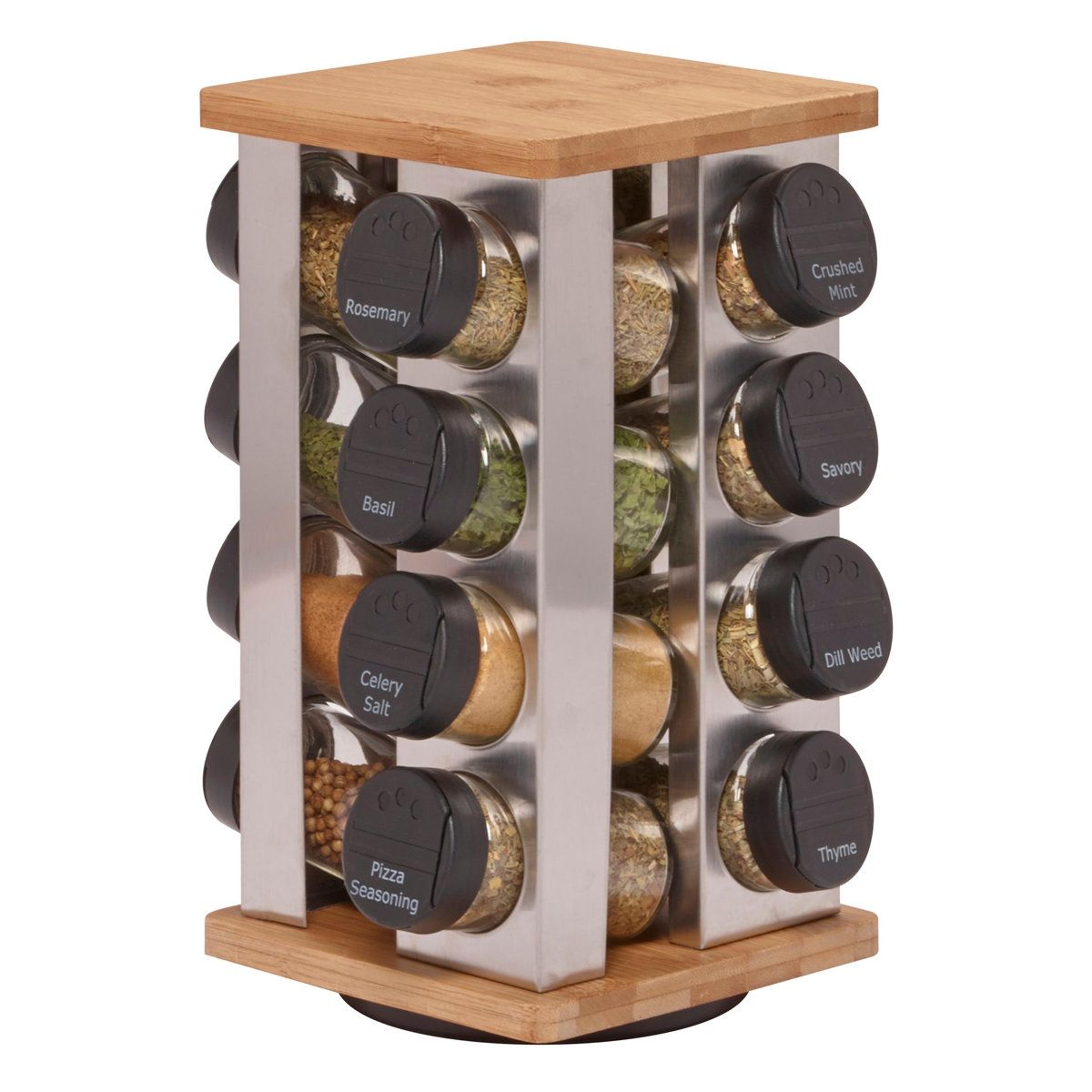 16 jar revolving spice rack countertop spice organizer with prefilled glass jars