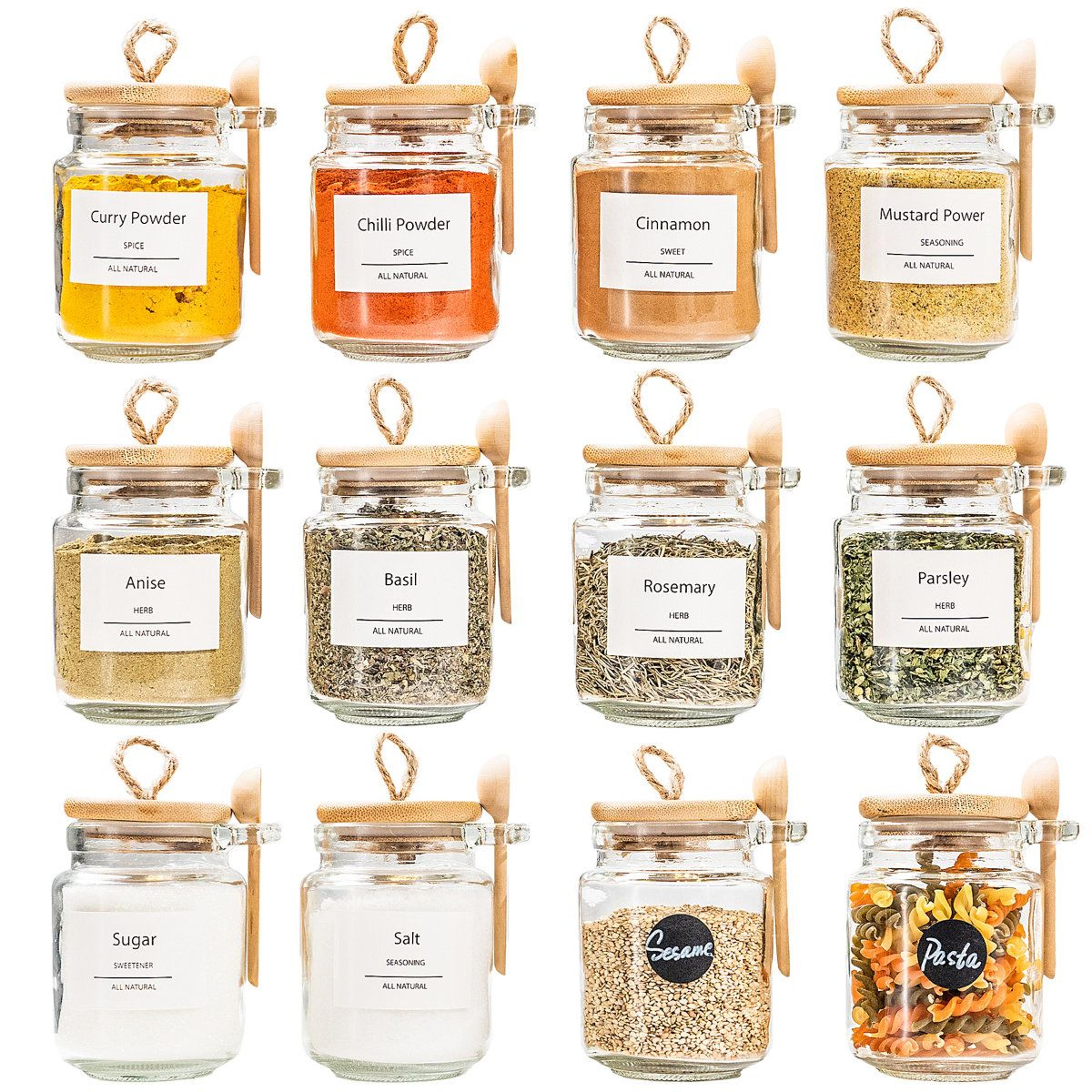 12 piece glass spice jars with bamboo lids 8oz kitchen spice storage set