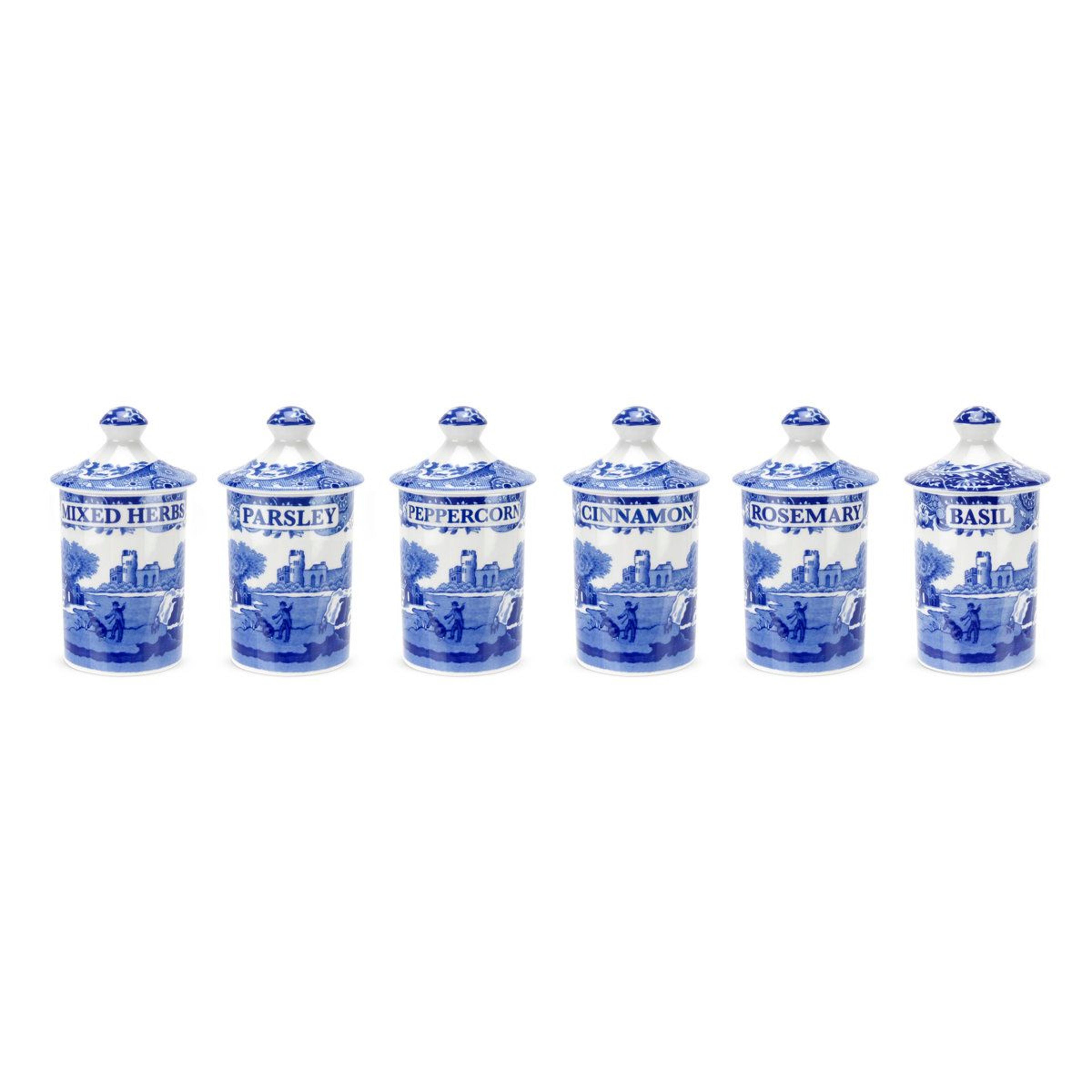 blue italian ceramic spice jar set of 6 decorative kitchen spice containers