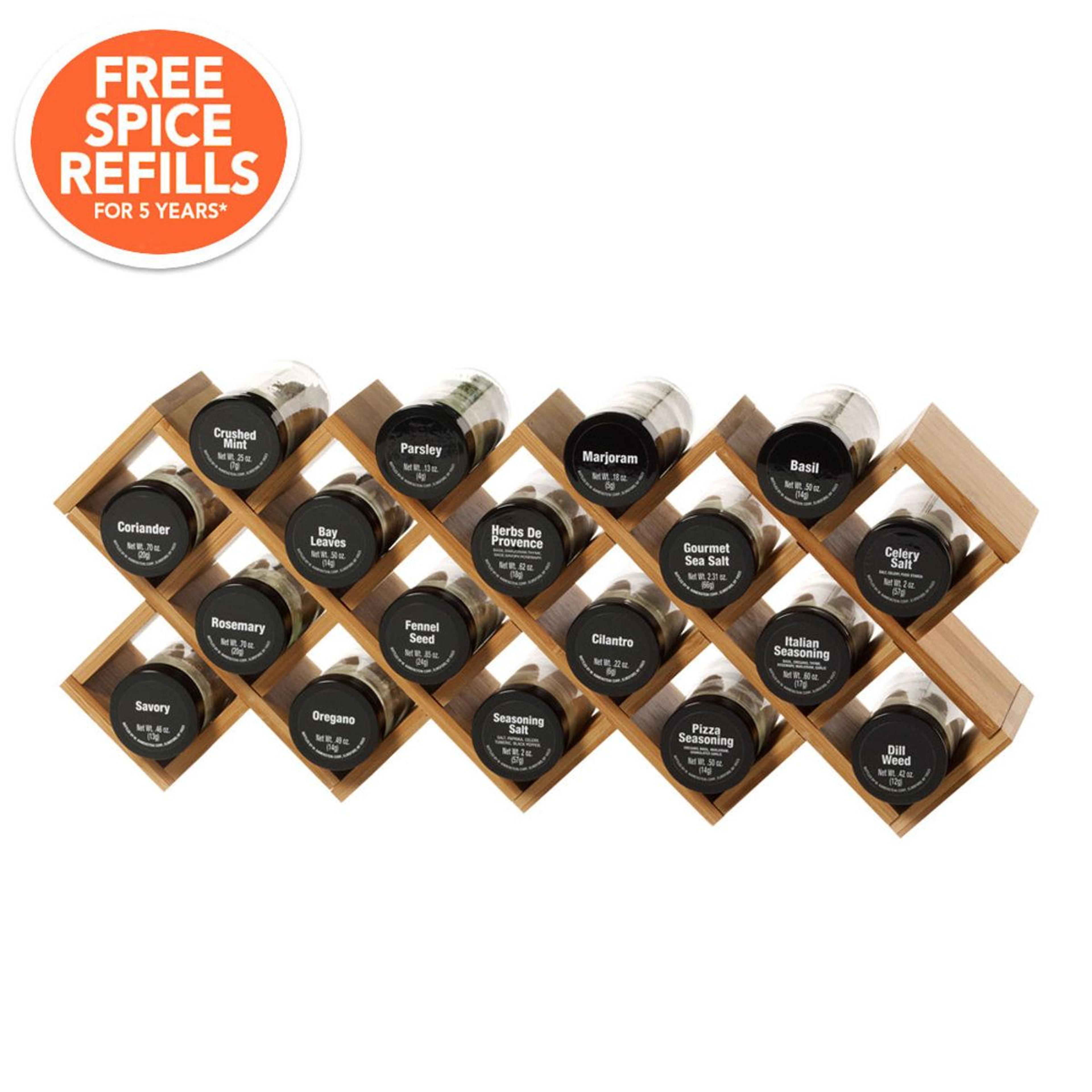 18 jar bamboo spice rack organizer with glass spice jars