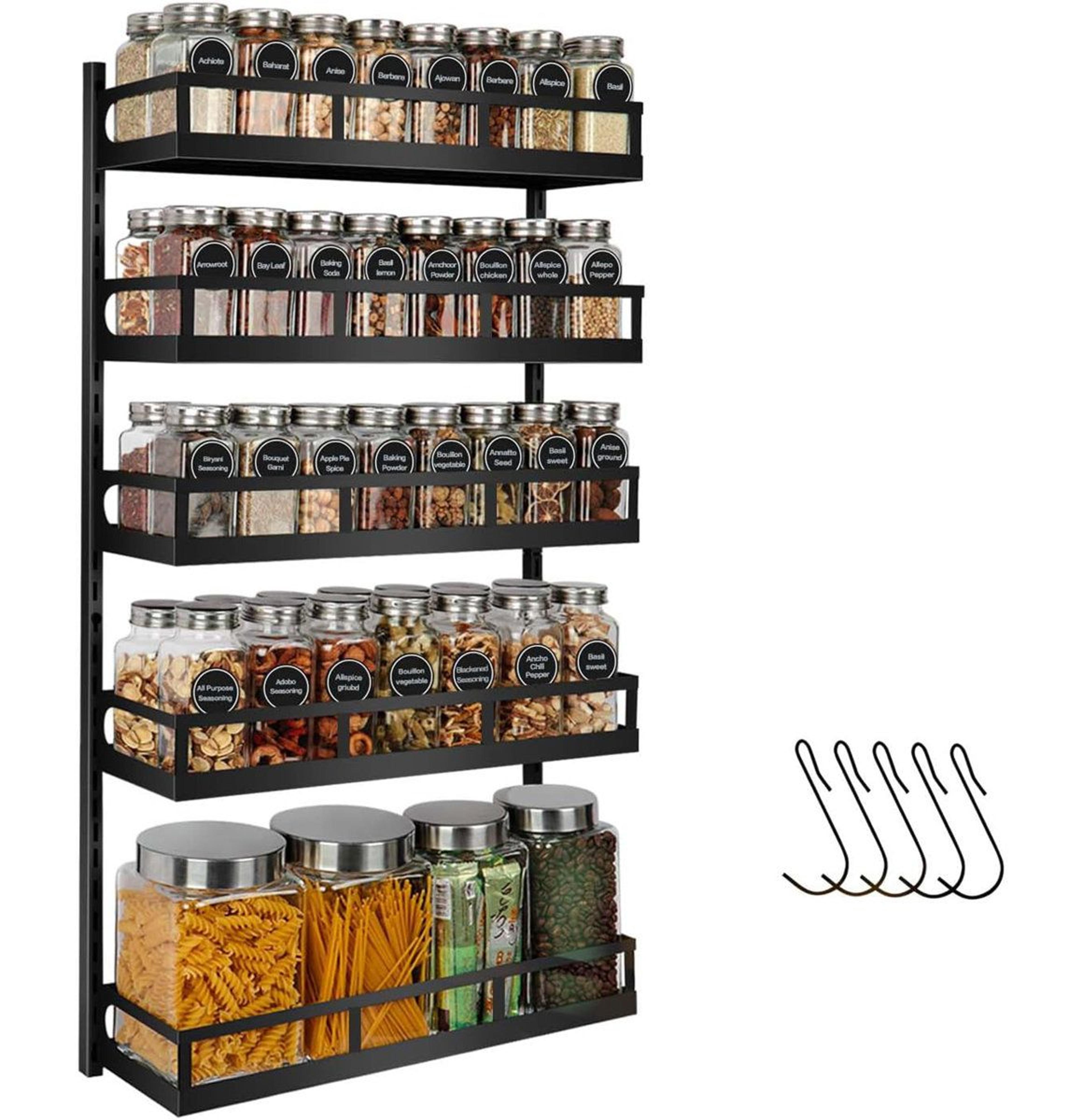 5 tier adjustable wall mount spice rack organizer for kitchen cabinet and pantry