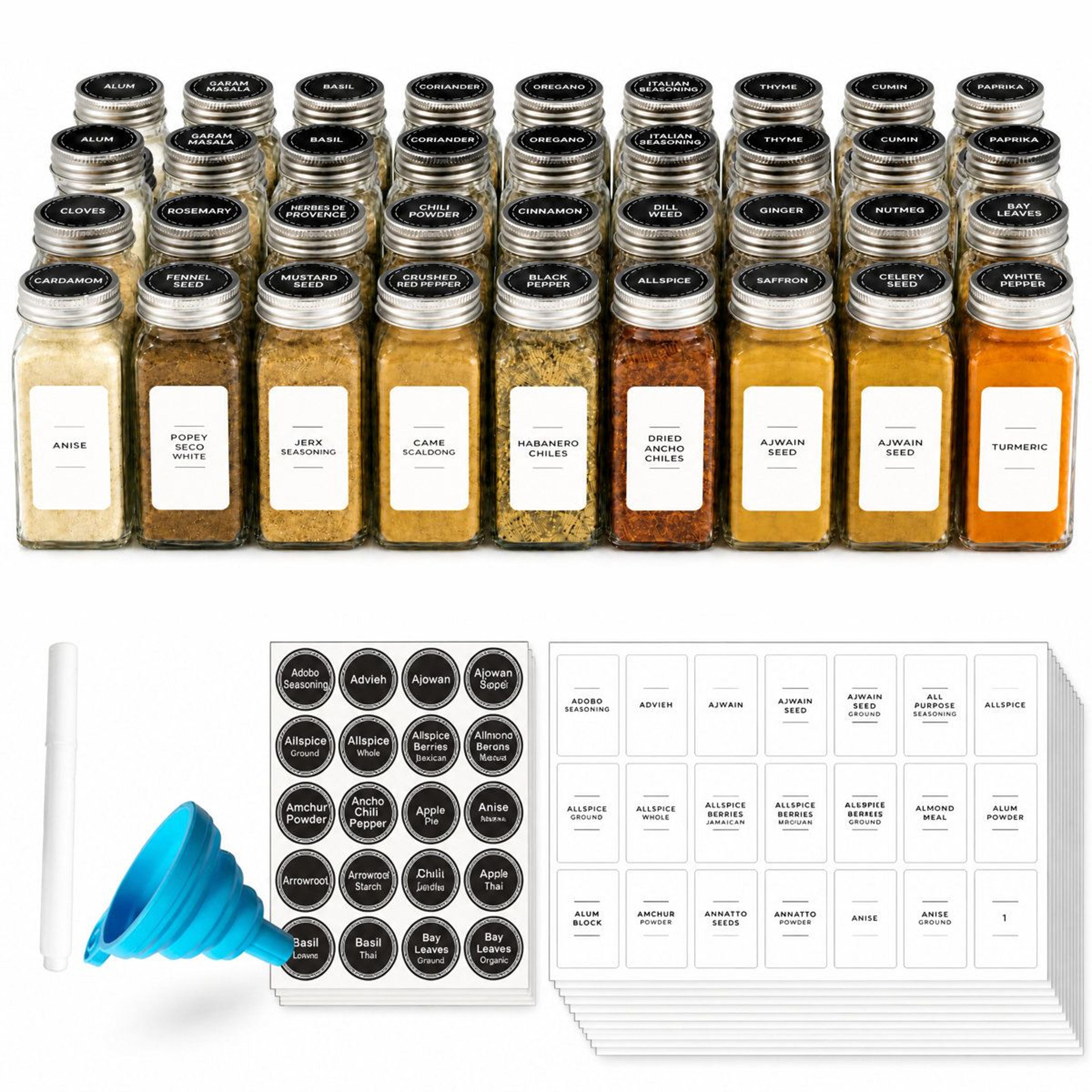 36 pack glass spice jars with labels 4oz spice storage containers with funnel