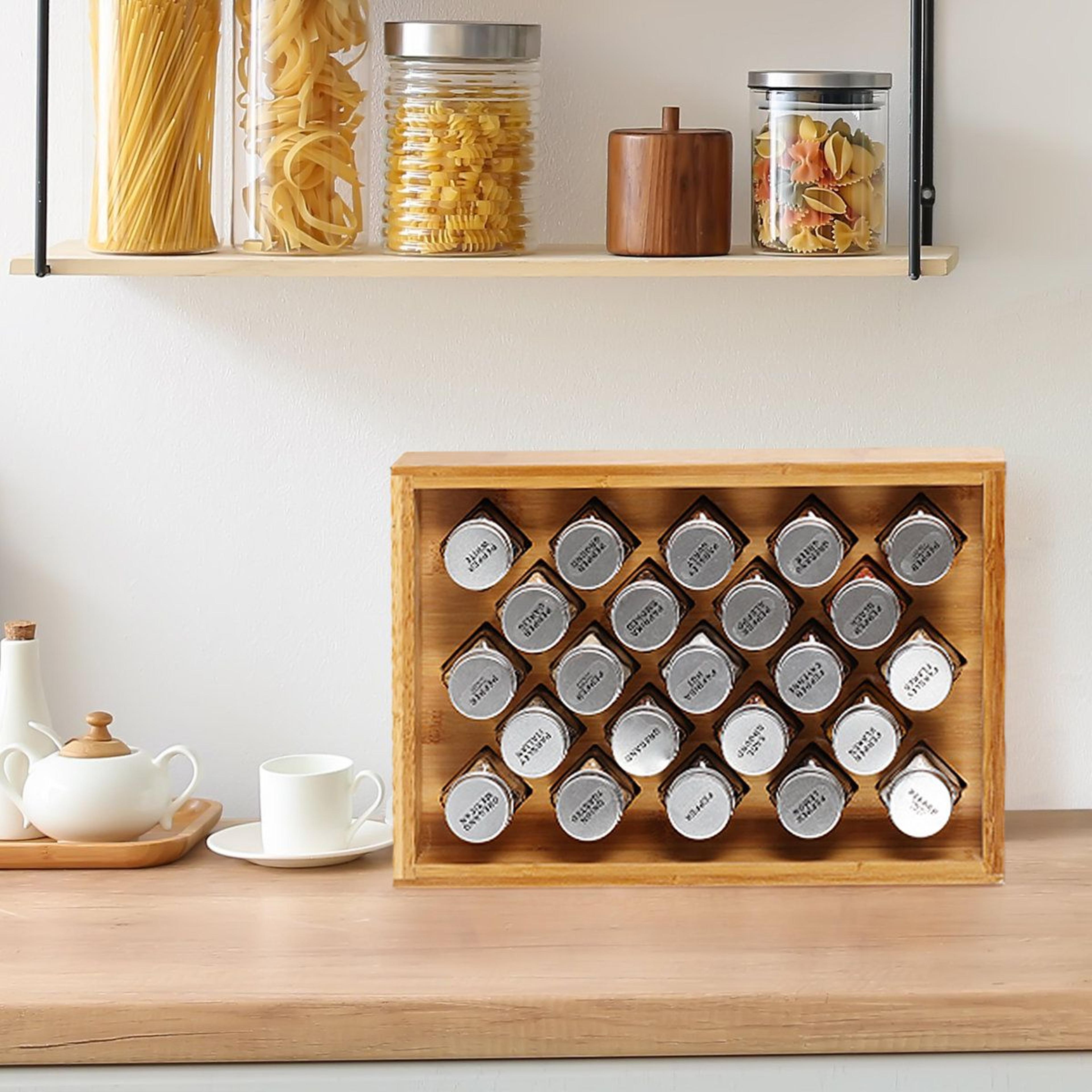 23 jar wooden spice rack organizer with glass spice jars