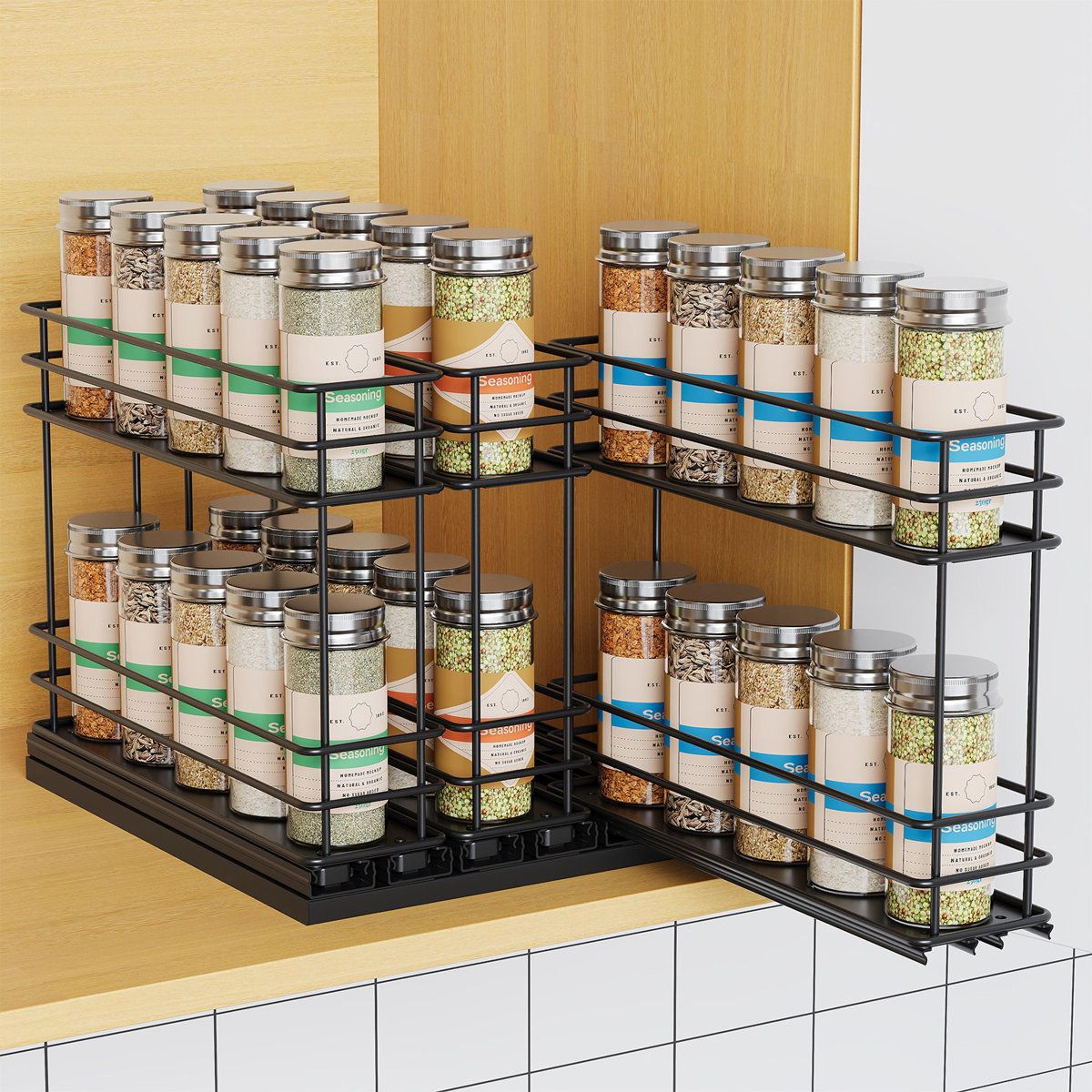 2 tier pull out spice rack cabinet organizer with full extension storage