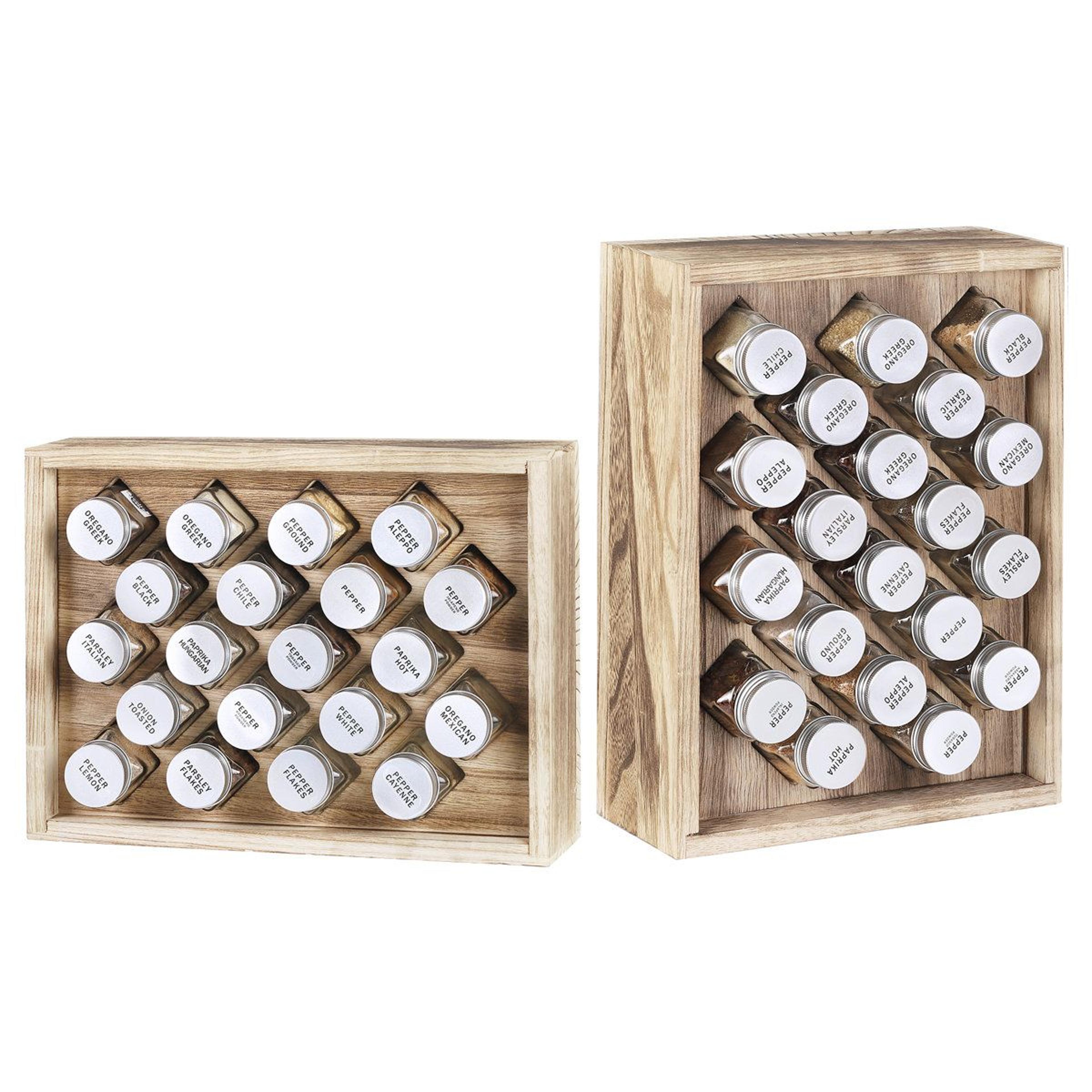 20 jar bamboo spice rack organizer with glass jars for kitchen countertop storage
