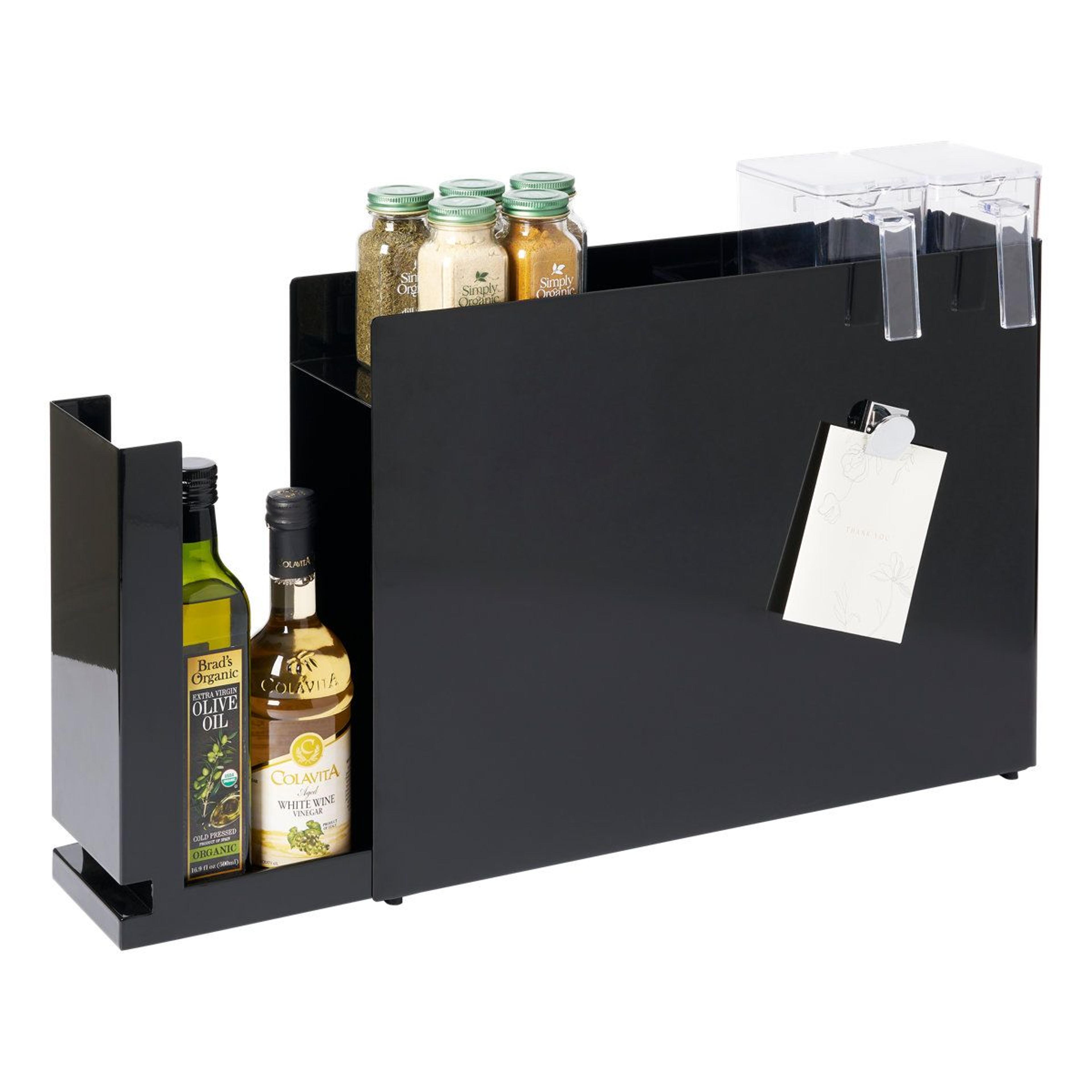 sliding pull out spice rack with magnetic steel countertop seasoning organizer