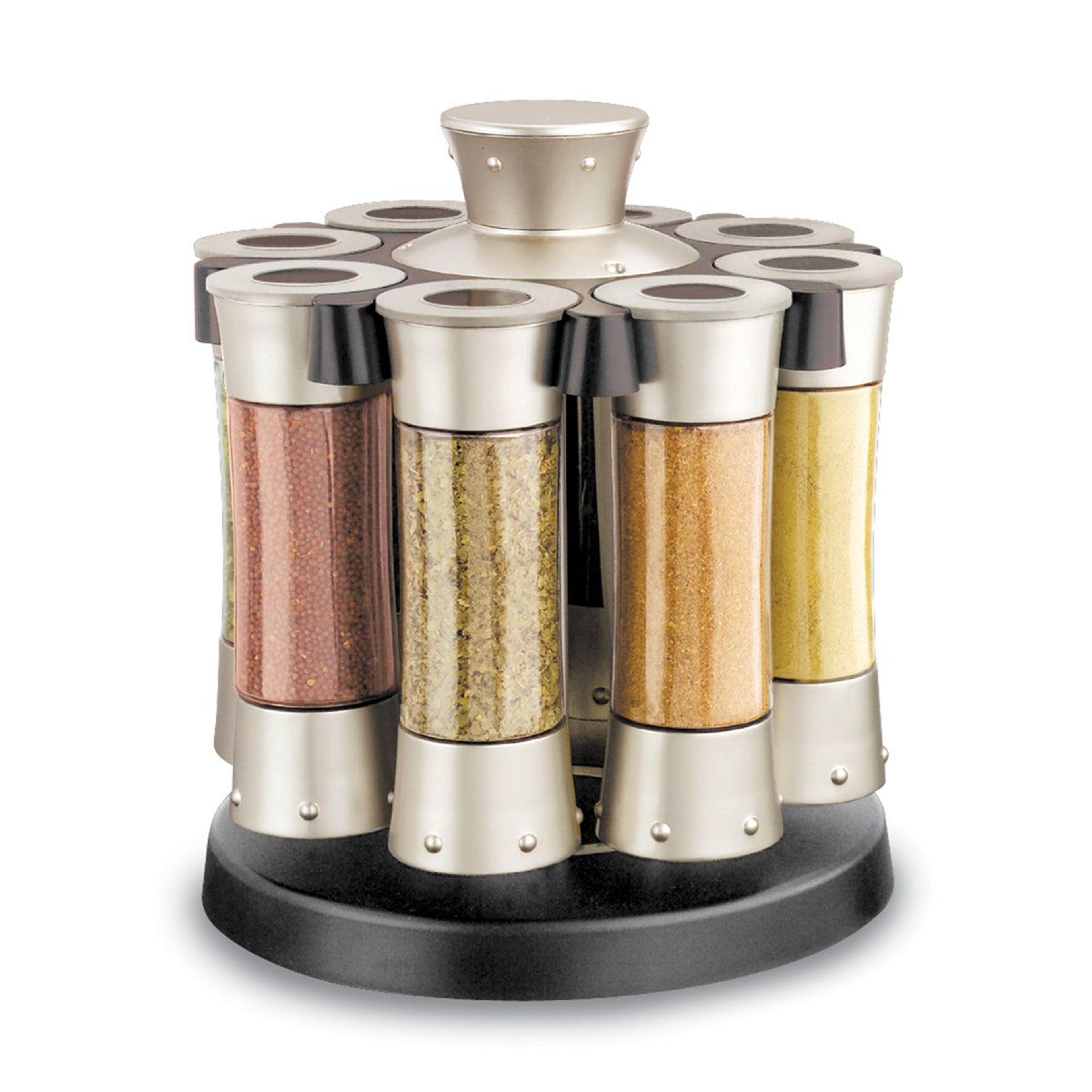 auto measure rotating spice rack organizer with 8 spice jars
