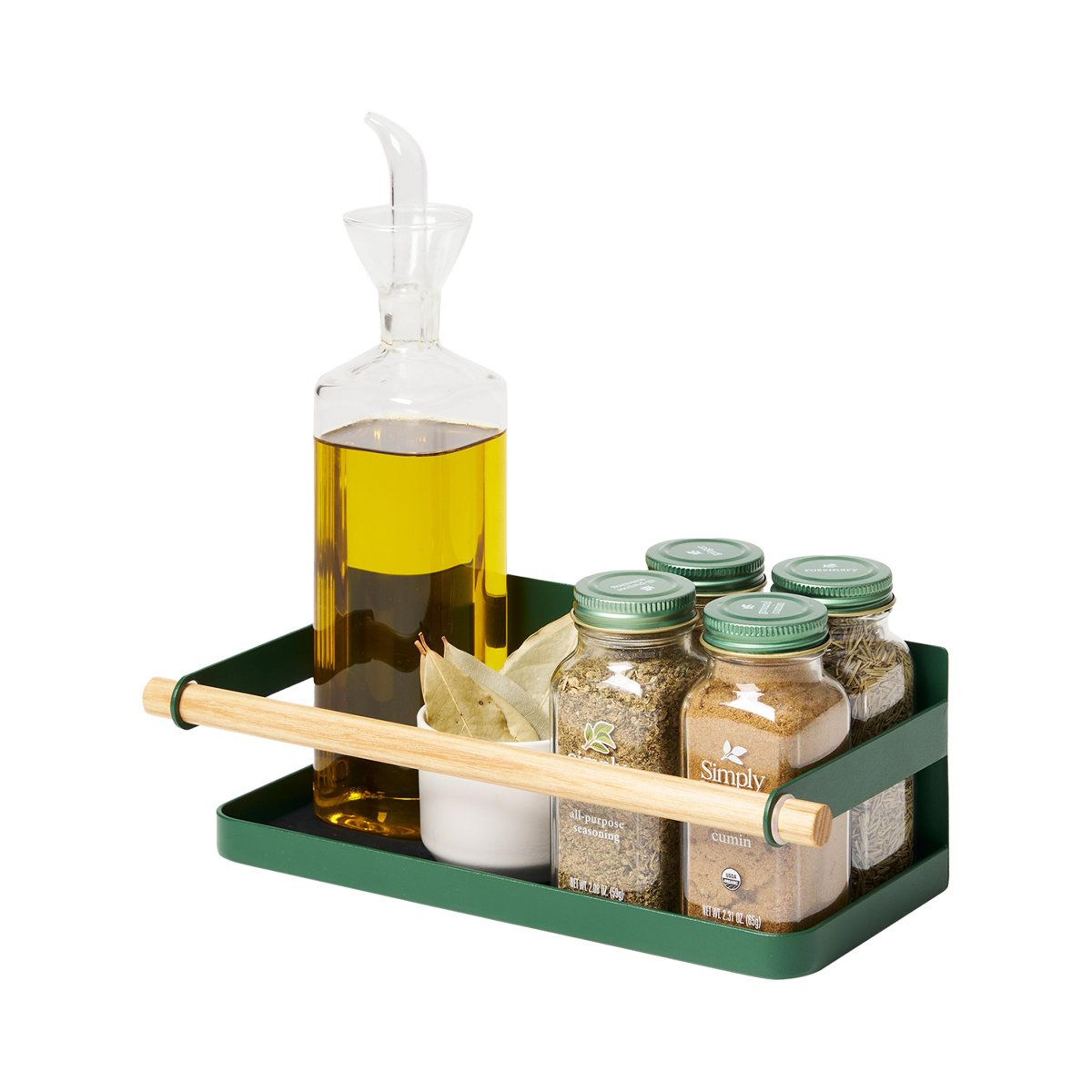 magnetic spice rack for refrigerator steel kitchen organizer with wood accent