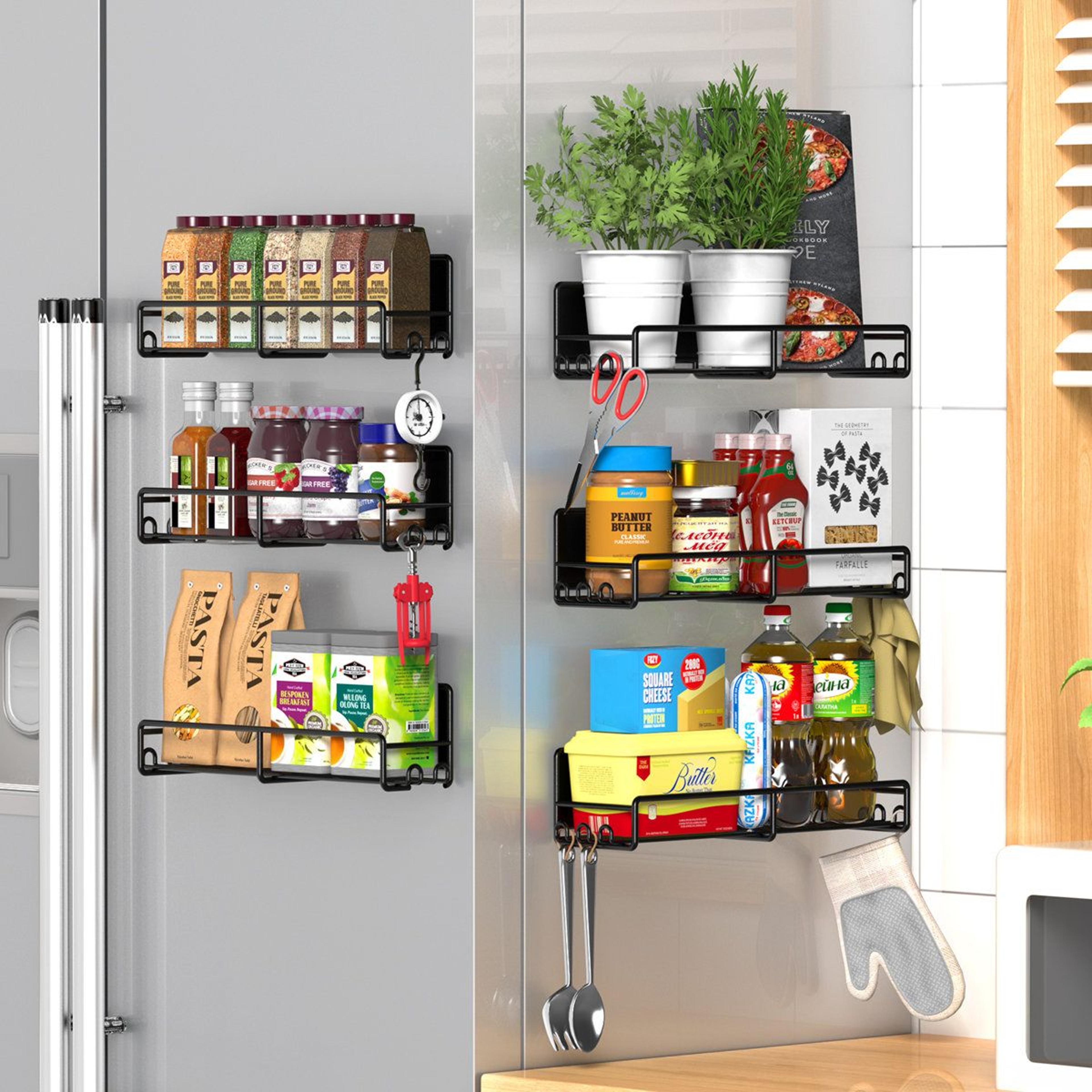 6 pack magnetic fridge shelf spice rack with hooks kitchen storage organizer