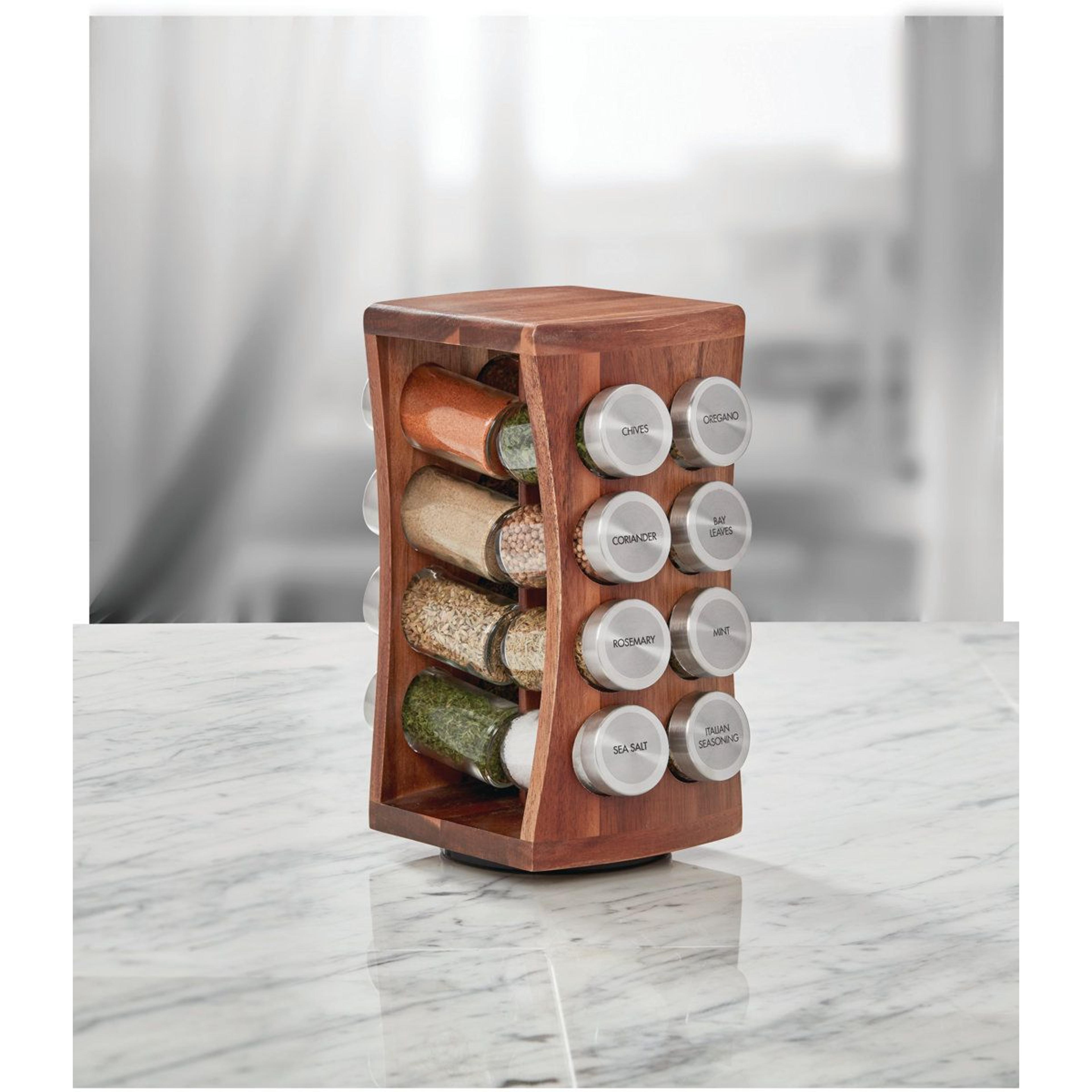 16 jar revolving countertop spice rack with spices included