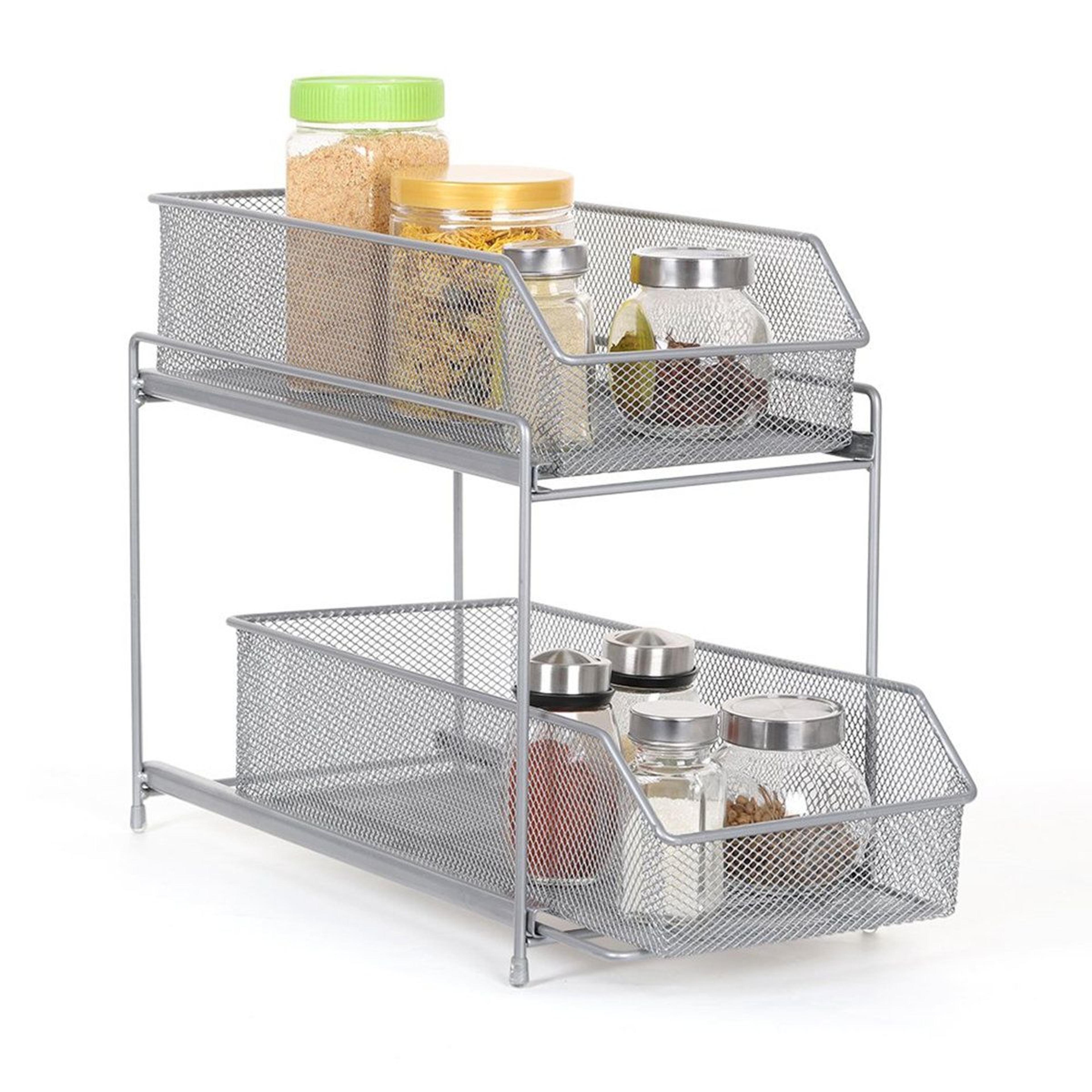 2 tier sliding stainless steel spice rack pull out cabinet organizer