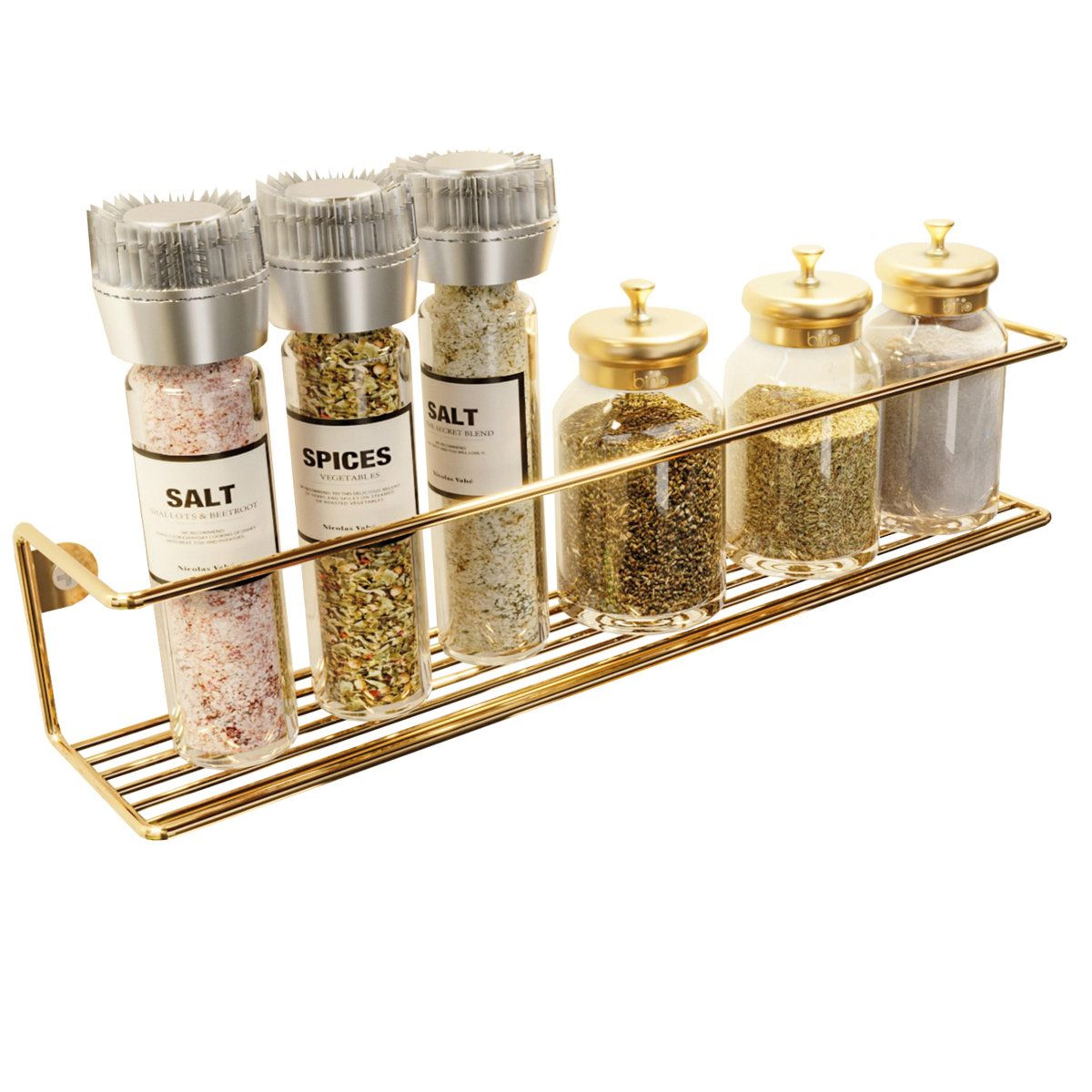 gold wall mounted spice rack space saving stainless steel kitchen organizer
