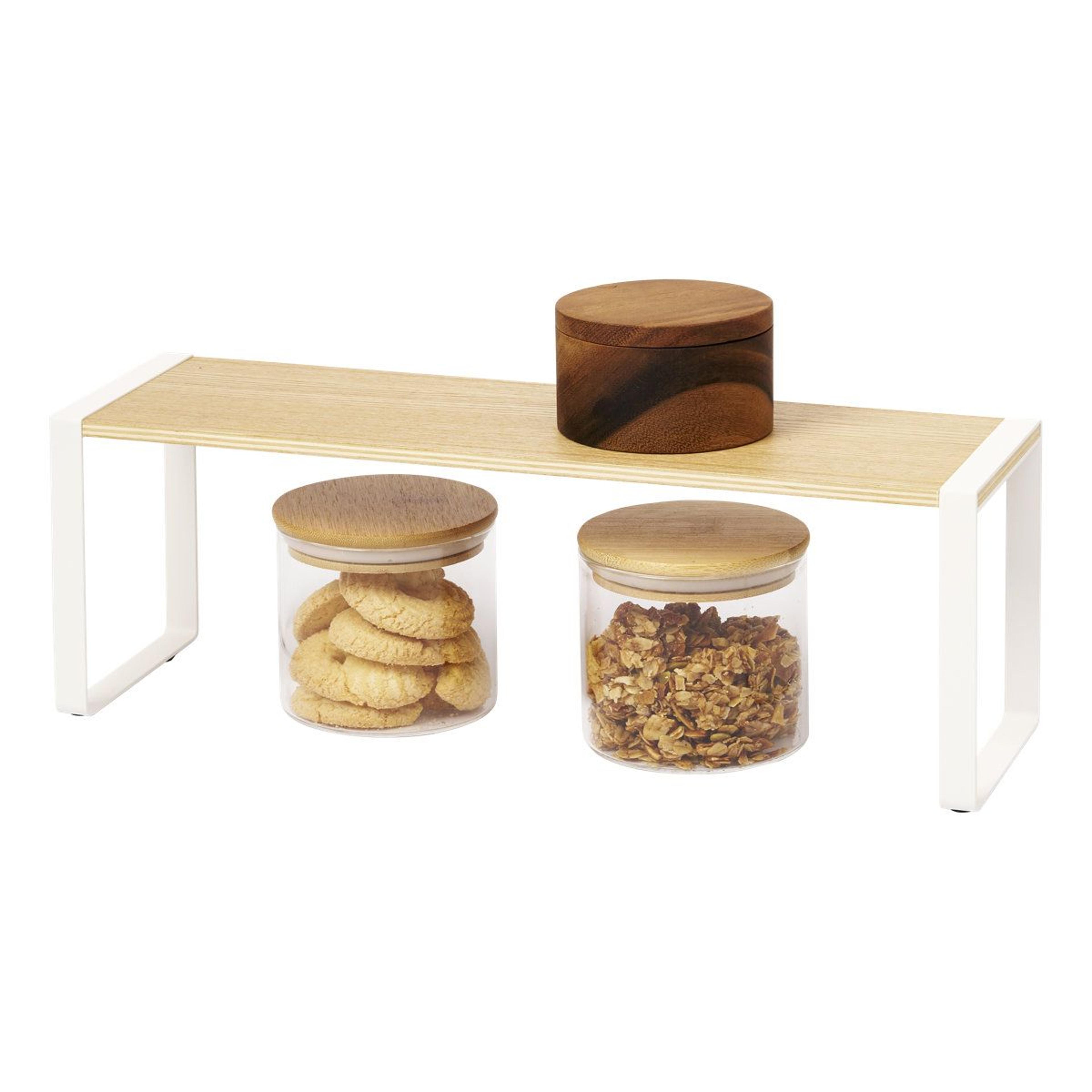 wide stackable kitchen shelf steel and wood countertop spice rack organizer