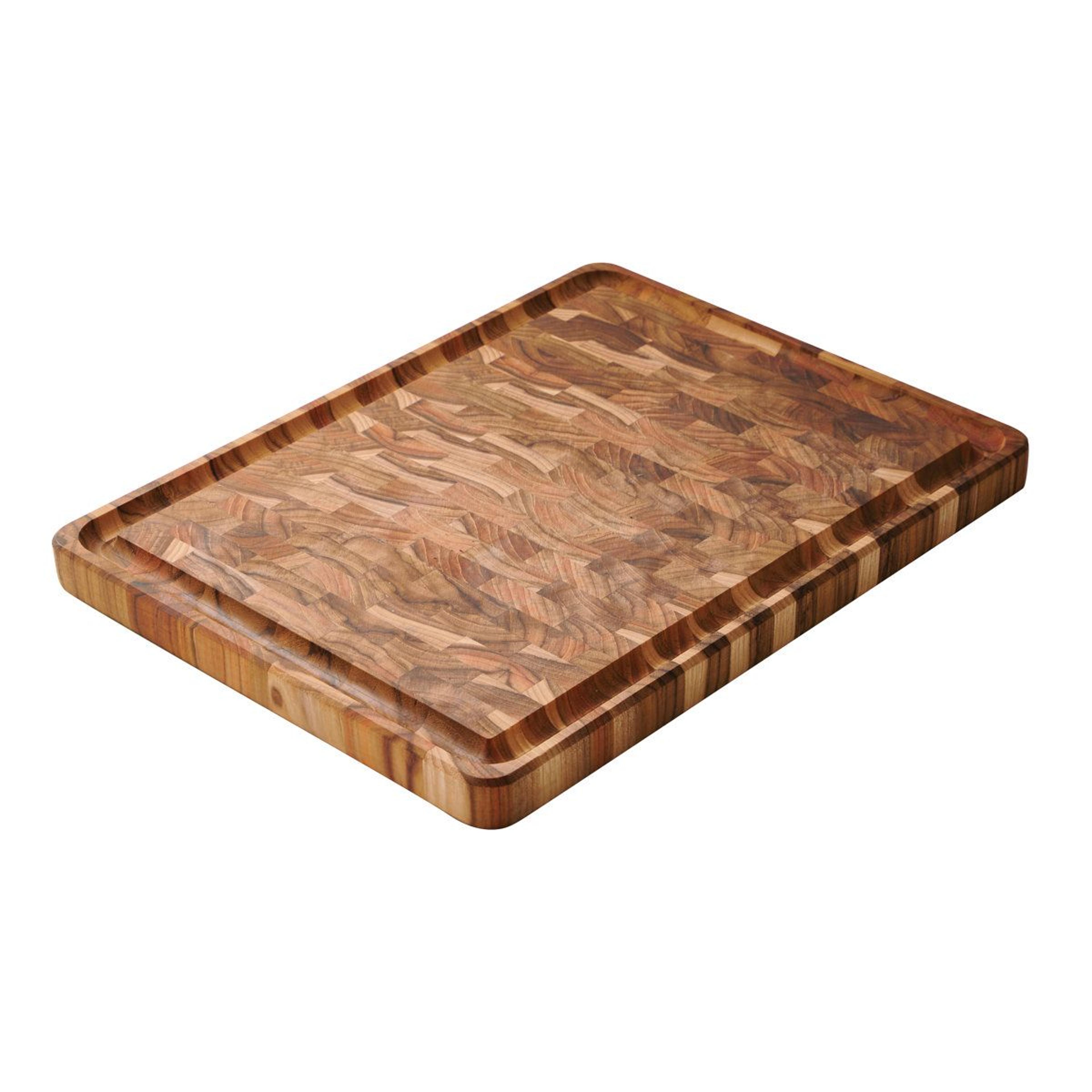 premium teak end grain cutting board with juice groove for chopping carving and food prep
