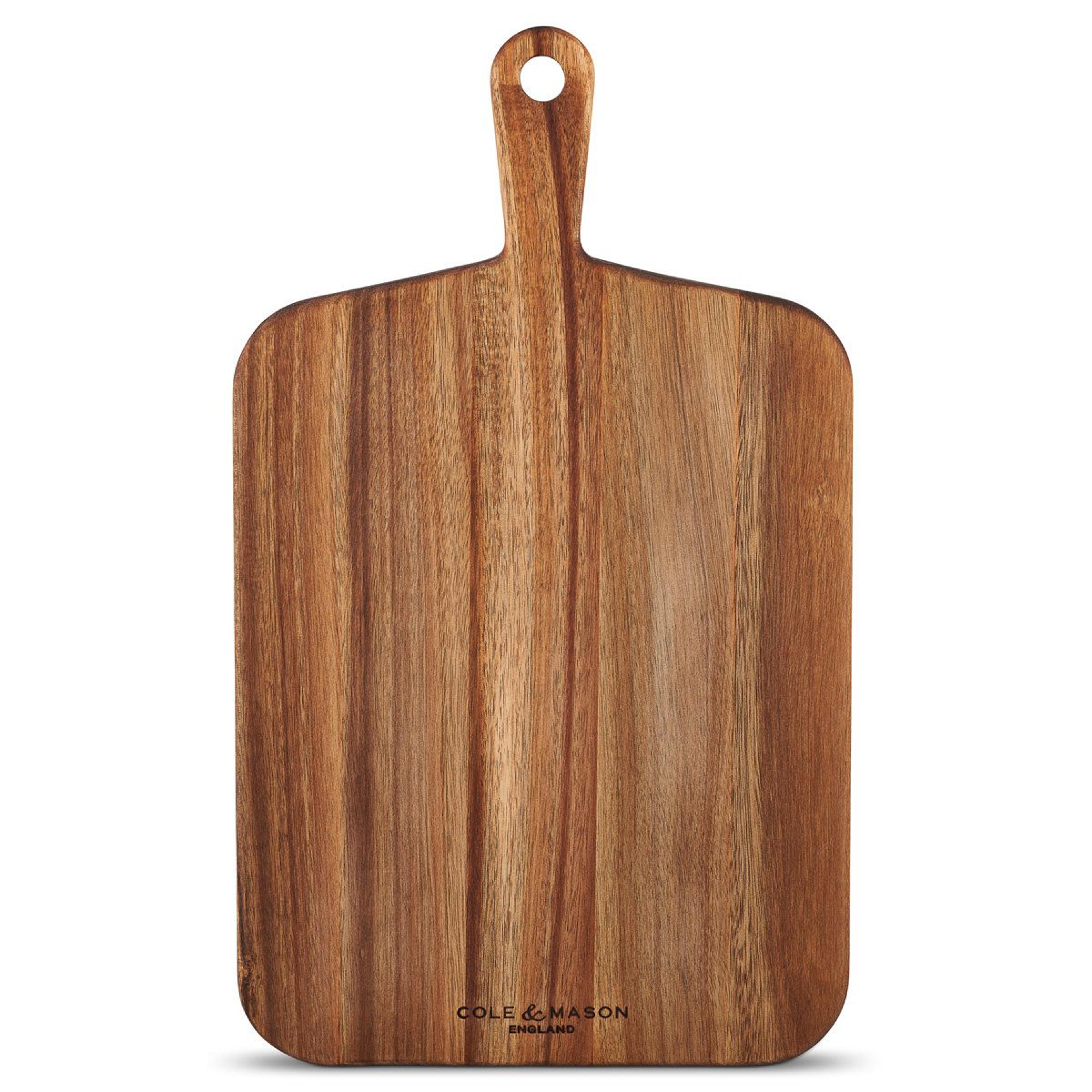 reversible acacia wood cutting board with handle for food prep serving and easy storage