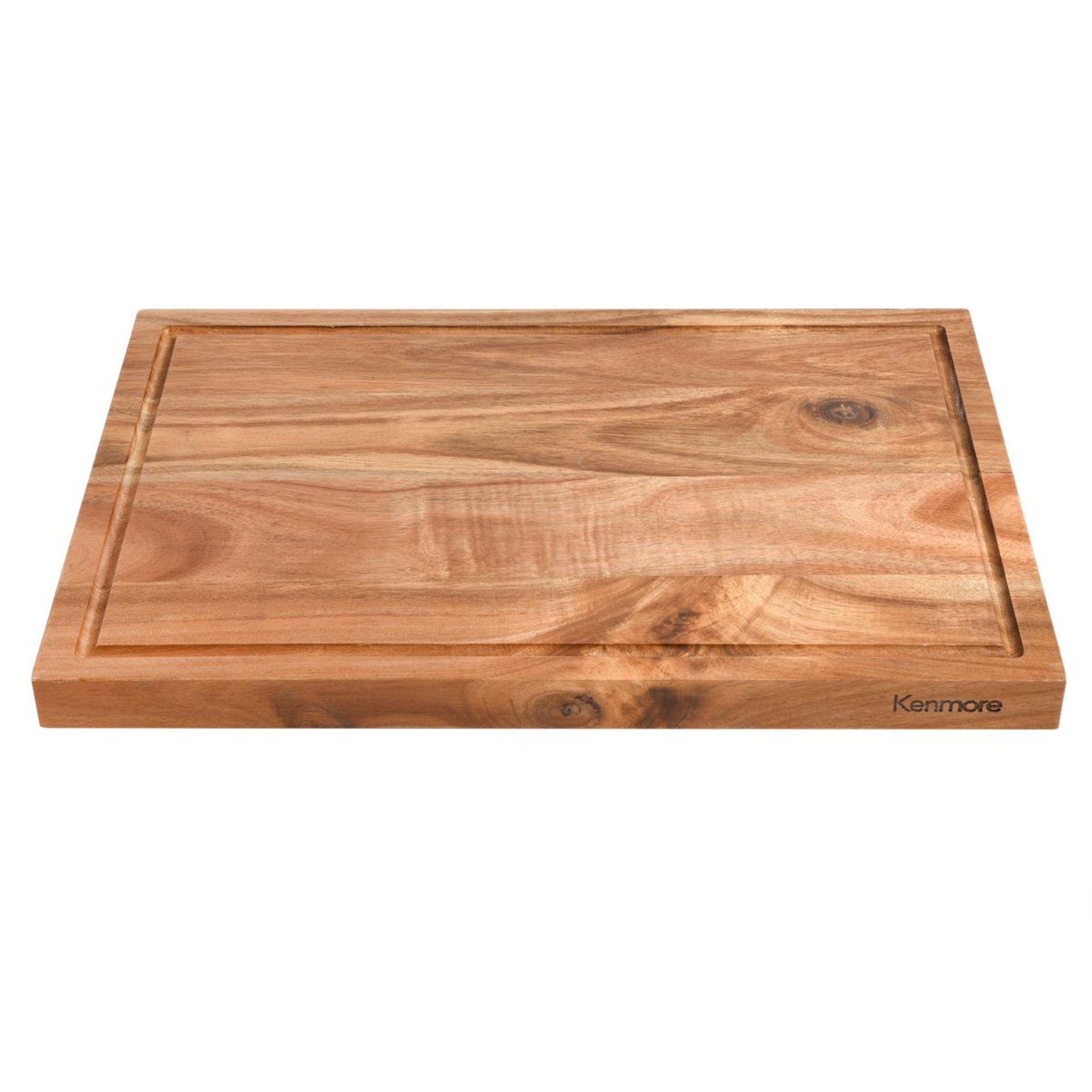 large acacia wood cutting board with juice groove and handles 18 x 12 inch