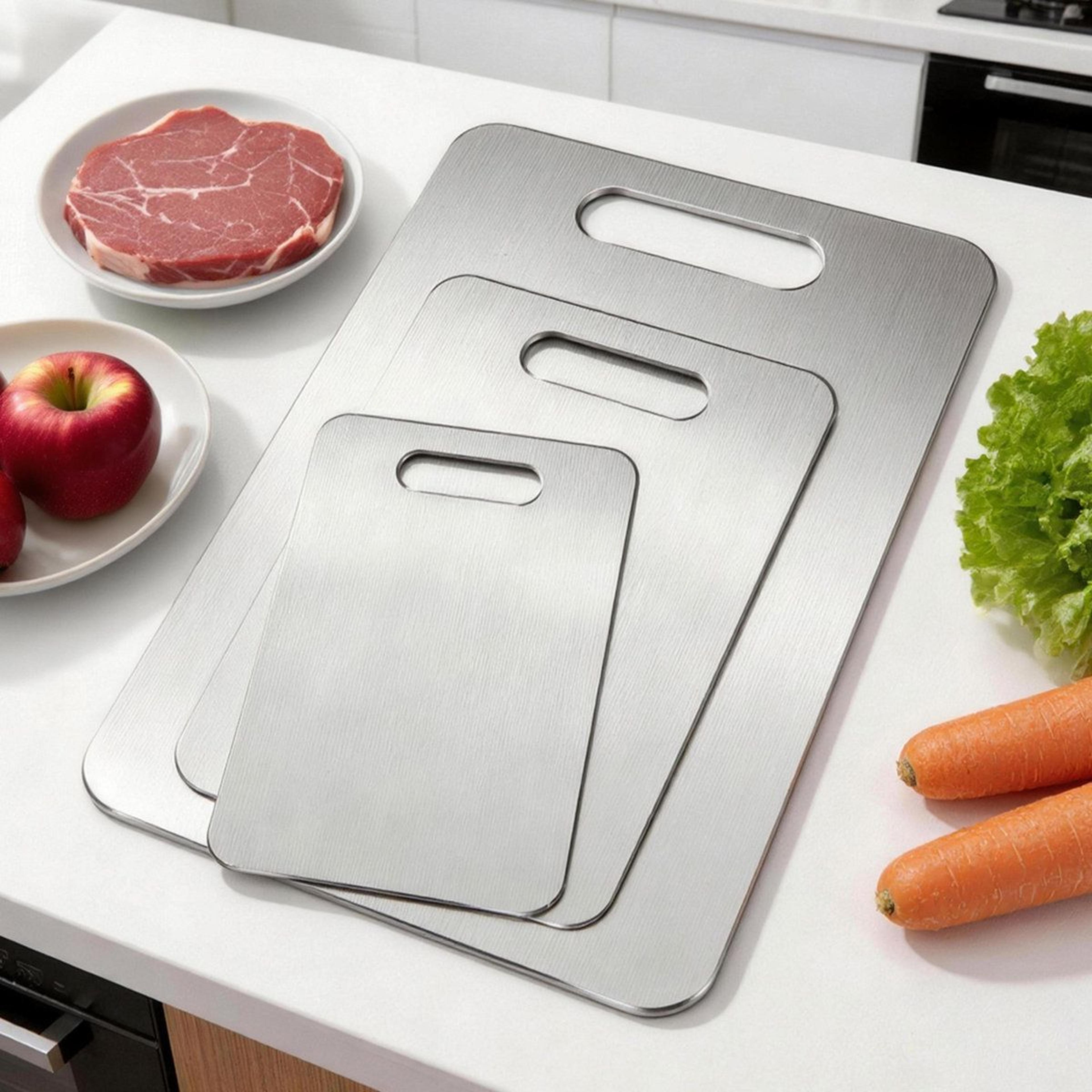 3 piece stainless steel cutting board set double sided dishwasher safe kitchen chopping boards