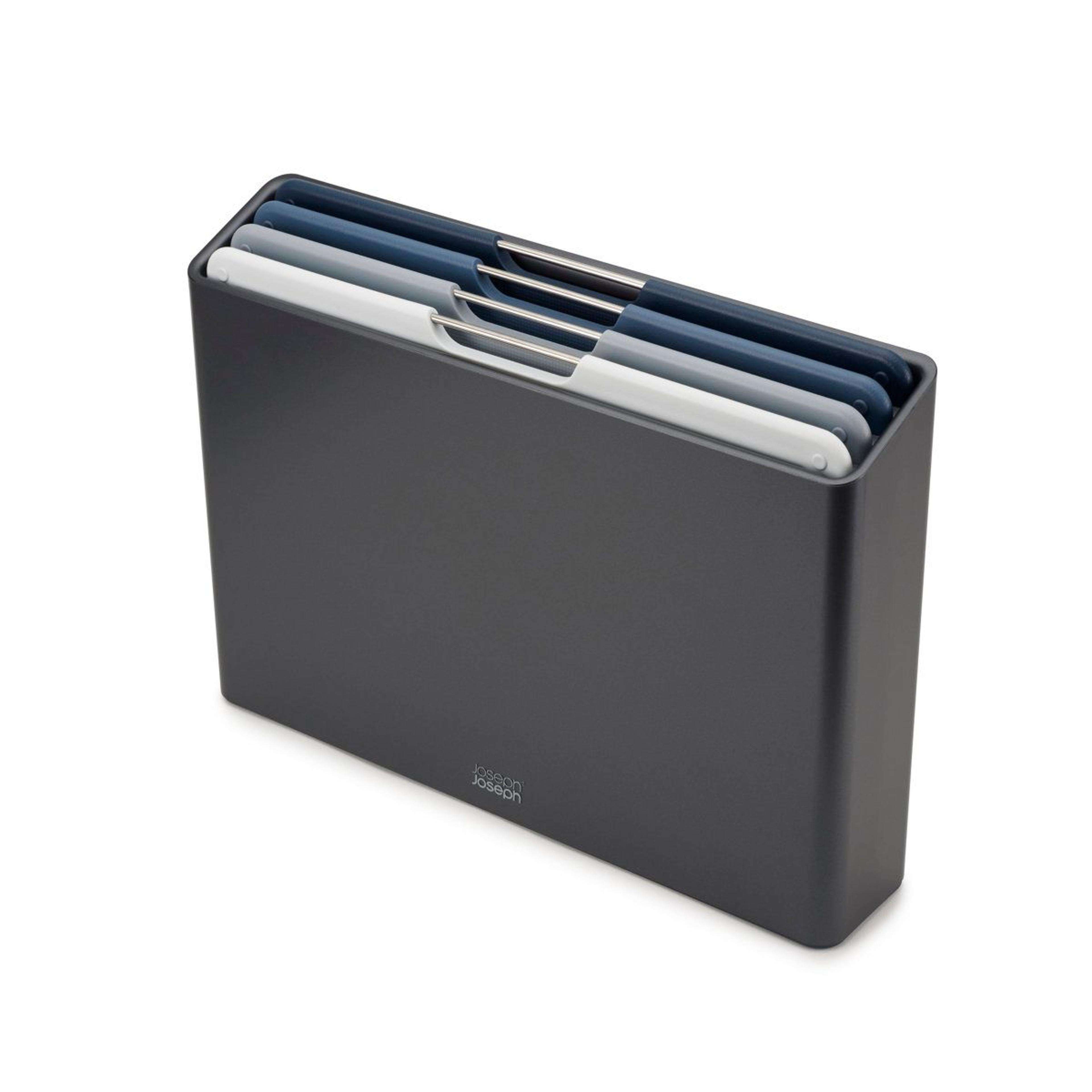 4 piece color coded cutting board set with slim storage case