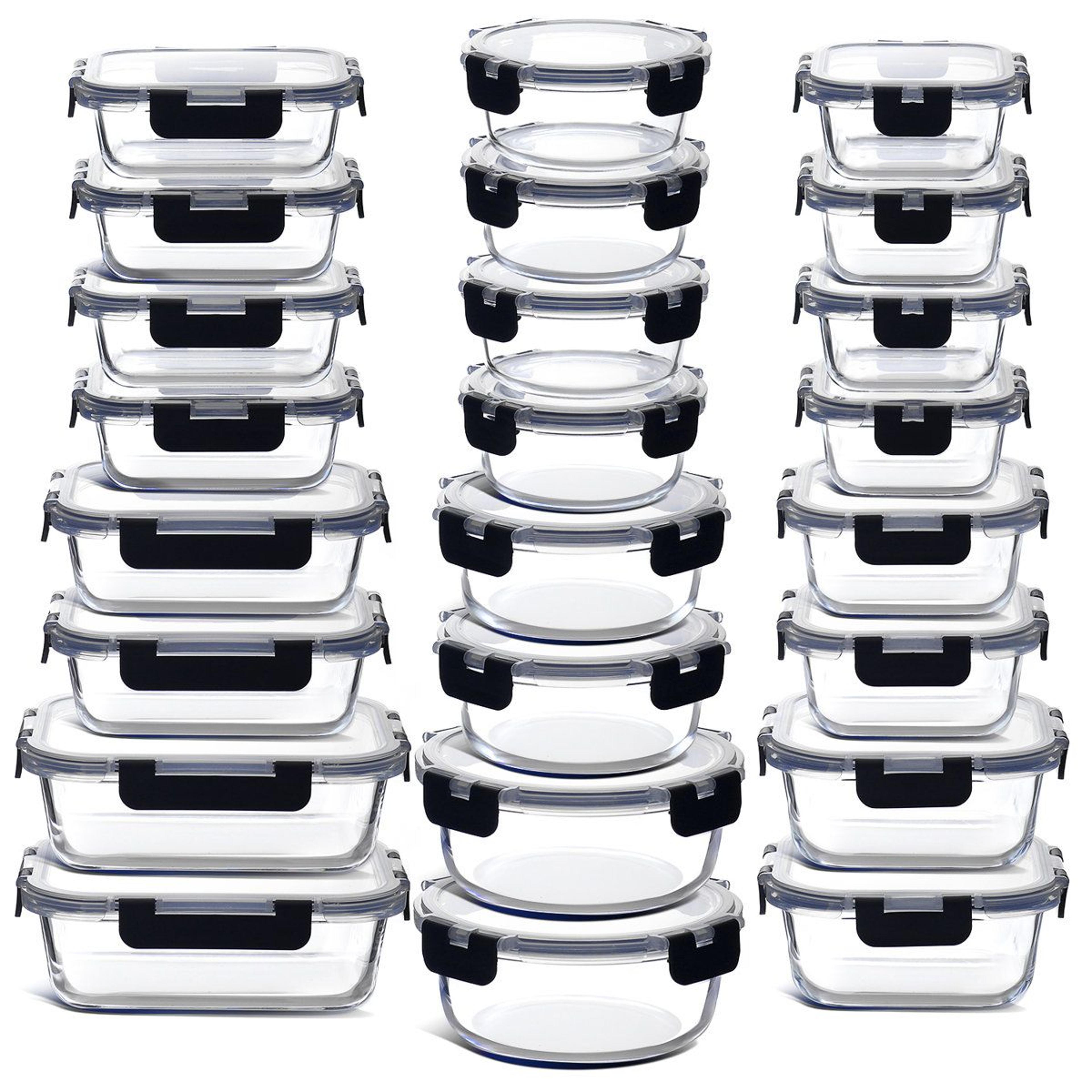 48 piece glass food storage container set with airtight lids for meal prep