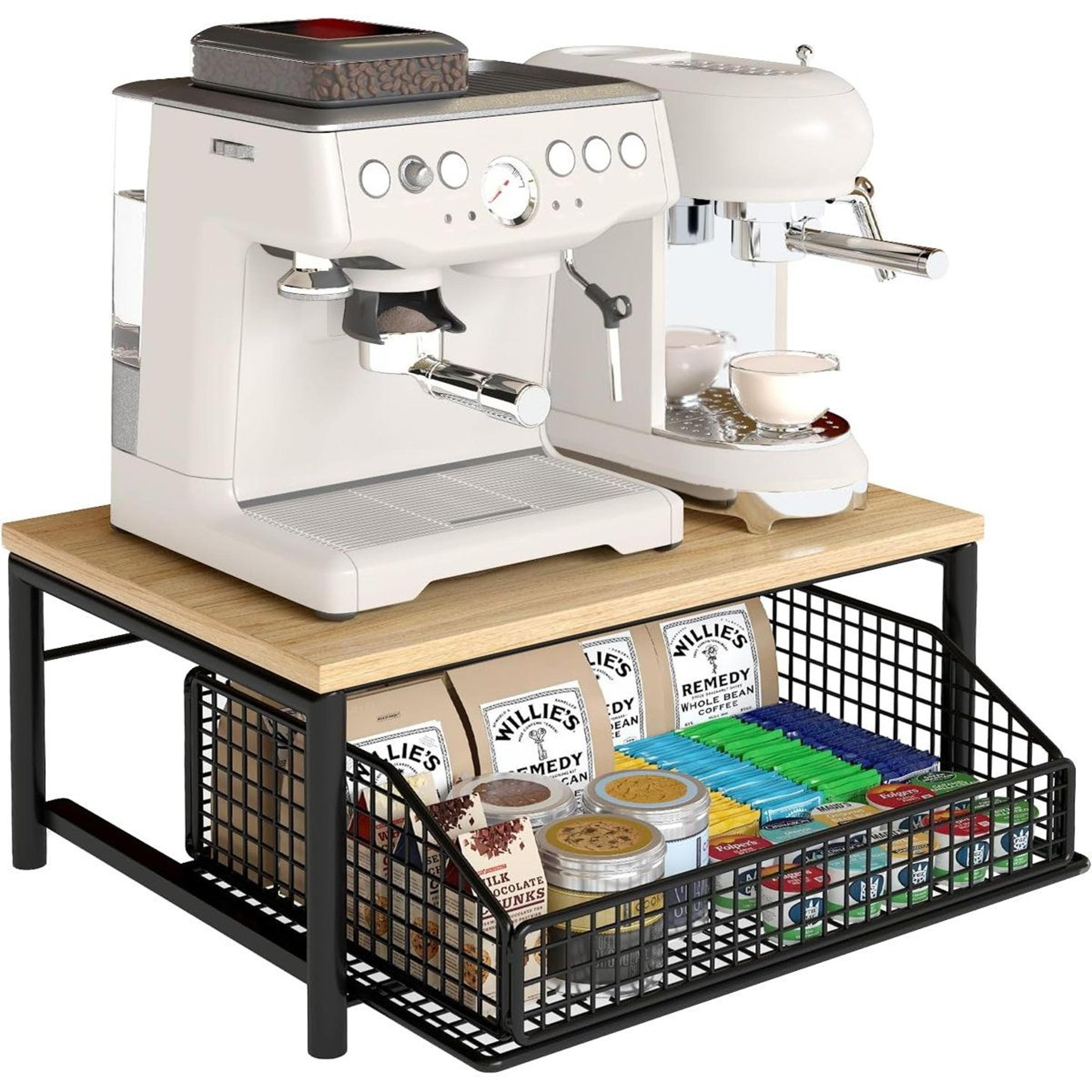 coffee bar organizer with pod drawer coffee maker stand and countertop storage rack