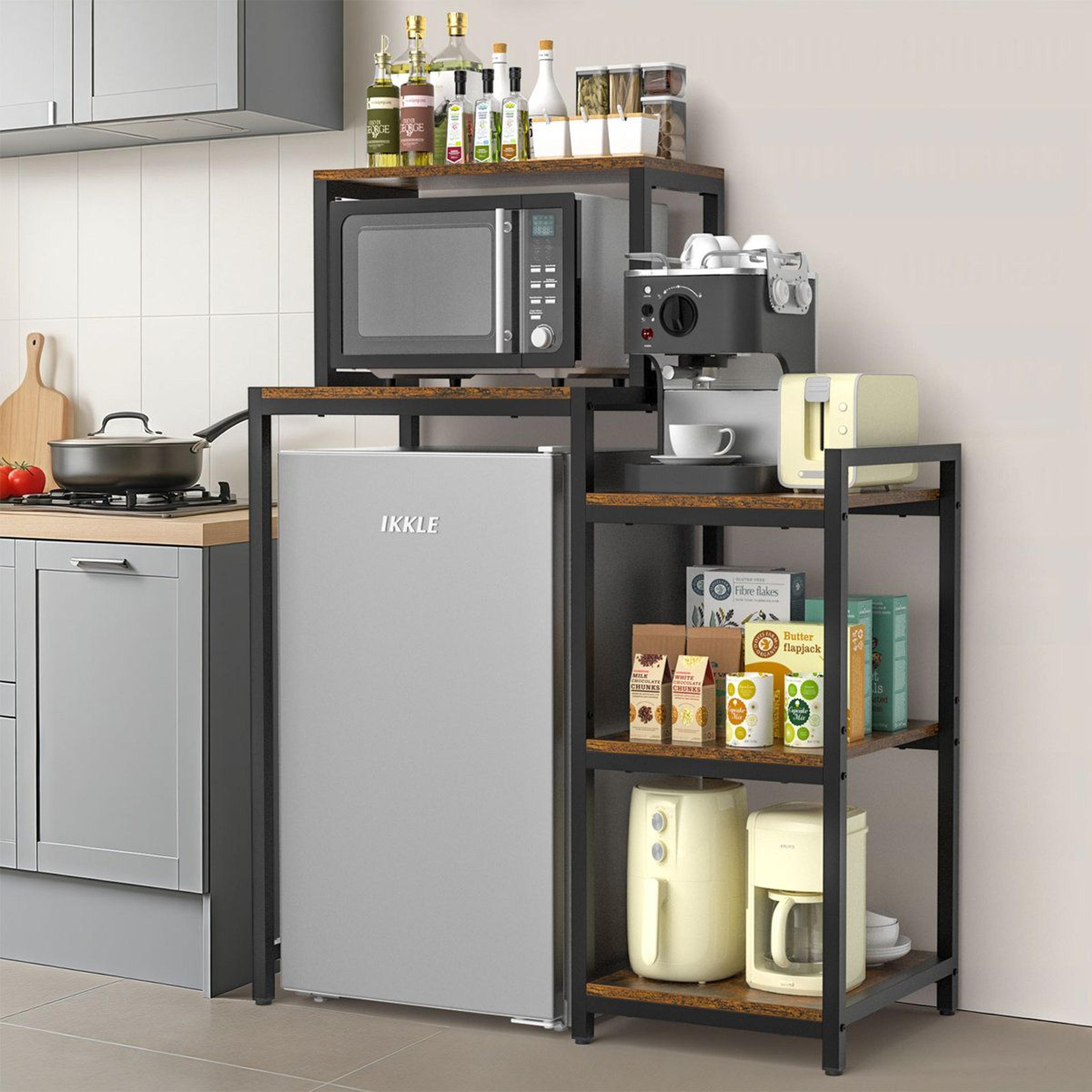 3 tier mini fridge stand with storage shelves and microwave organizer