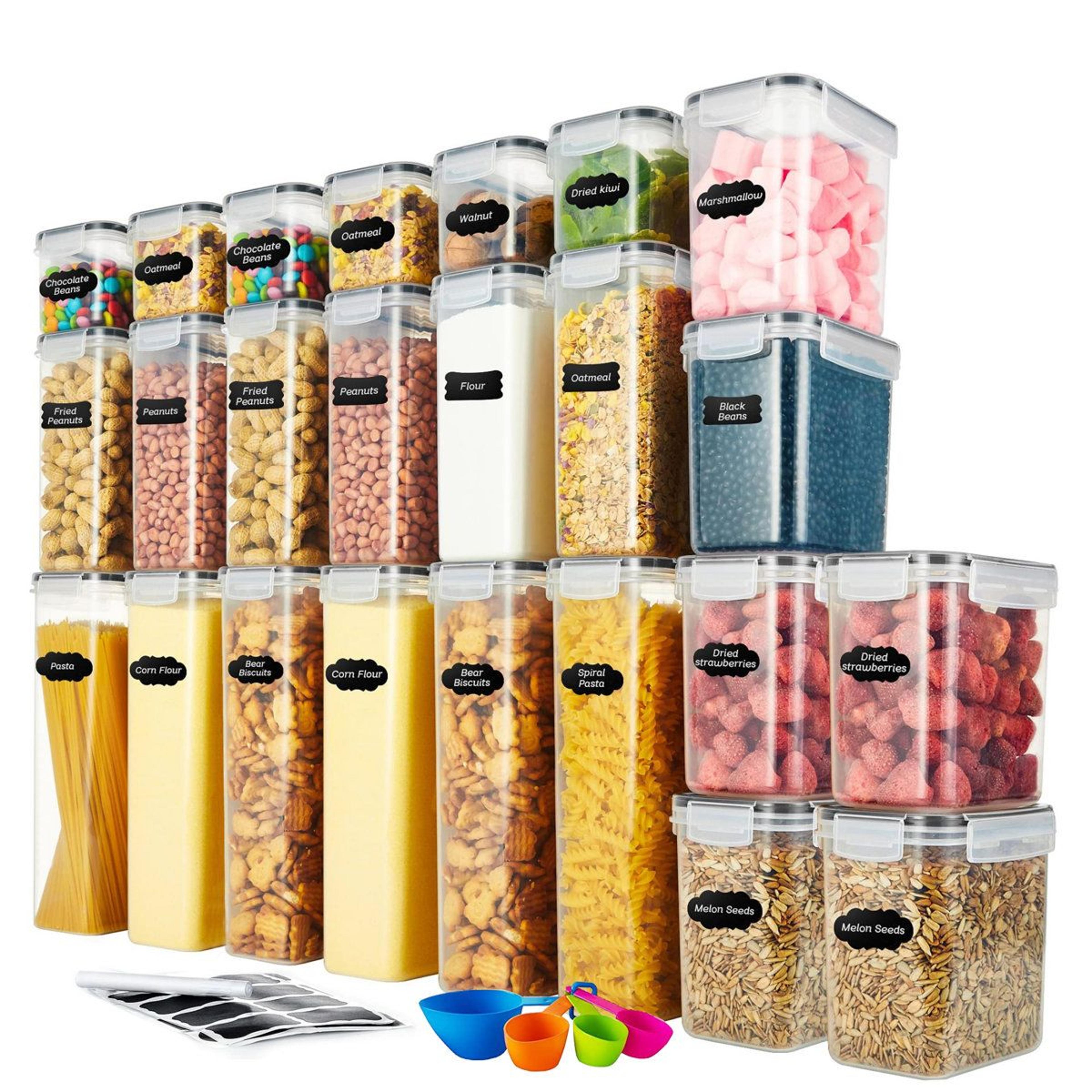 24 piece airtight food storage containers stackable pantry organizer set