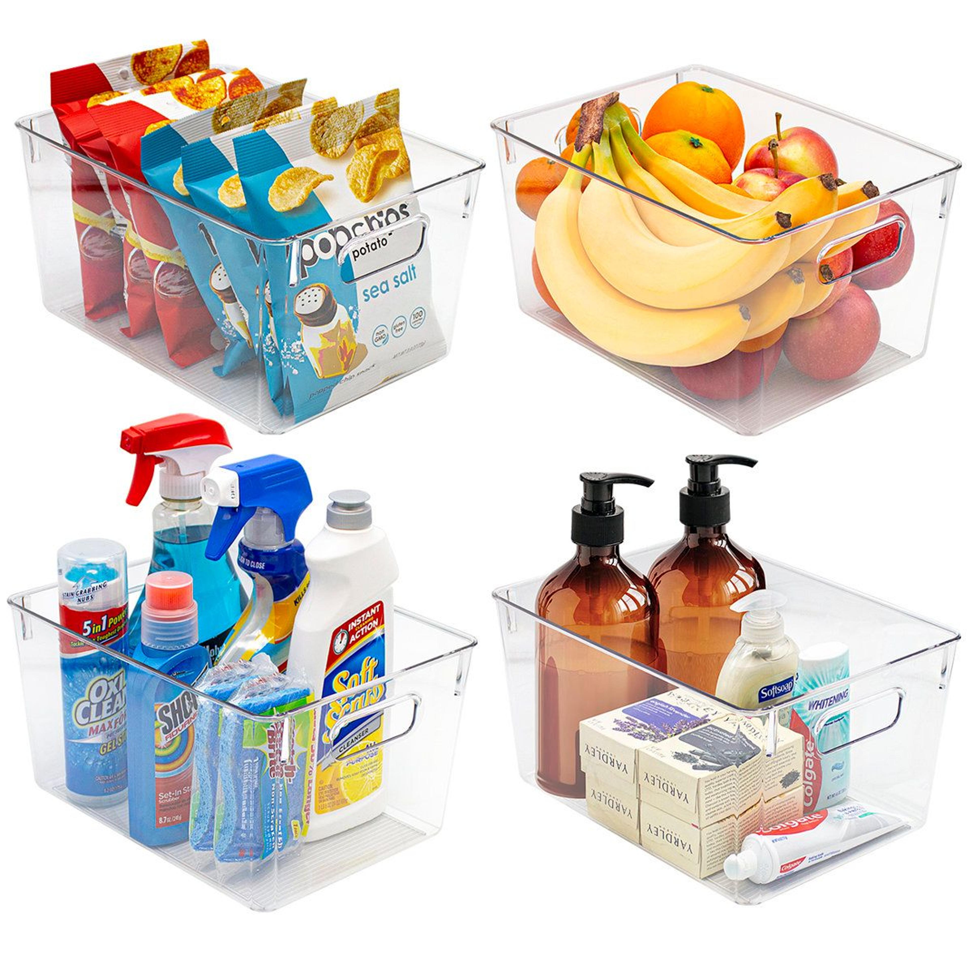 clear fridge organizer bins with handles stackable pantry storage set of 4