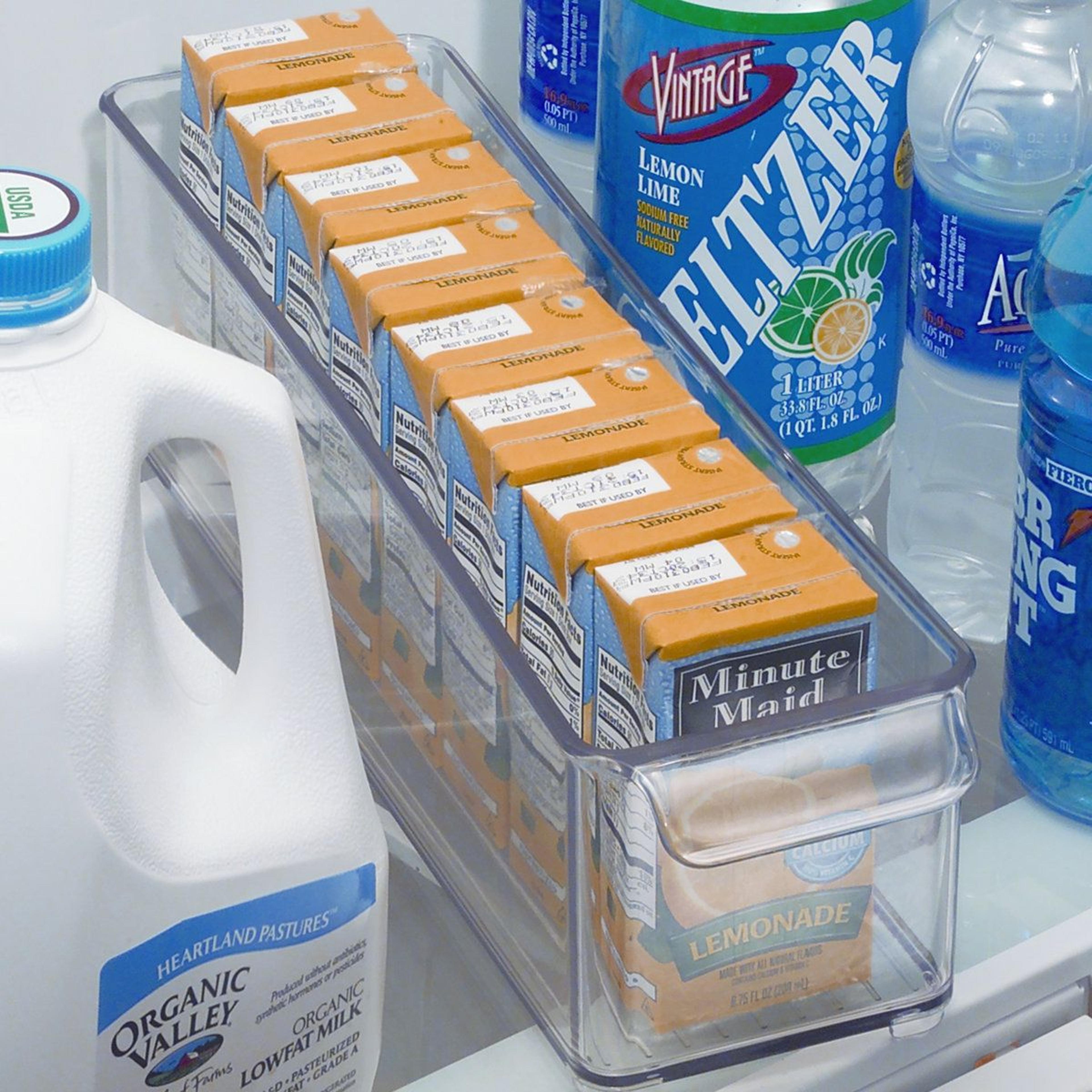 stackable deep fridge organizer bin with handles for refrigerator pantry storage