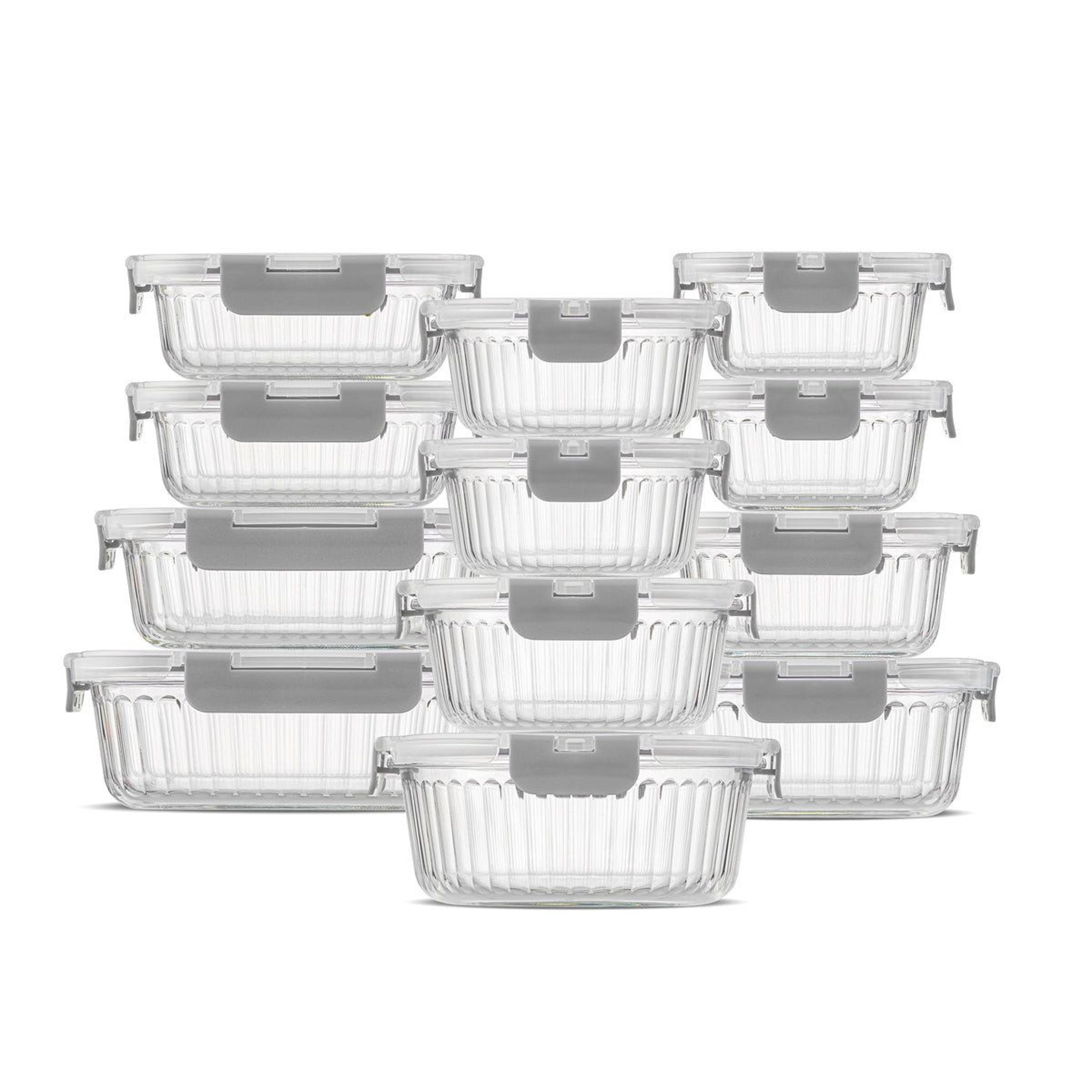 fluted glass food storage containers with airtight leakproof lids 12 piece set