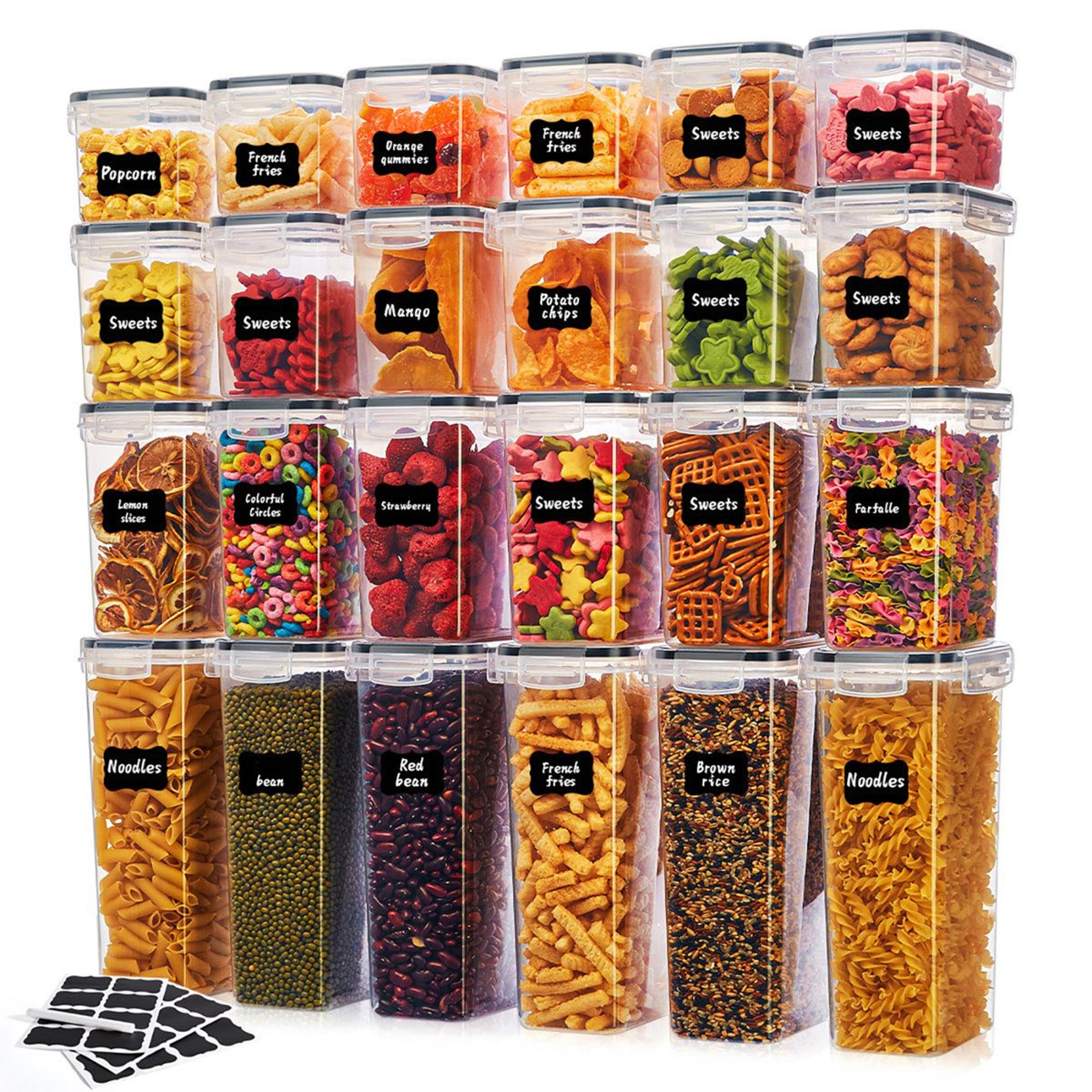 24 piece airtight food storage containers stackable pantry storage set with lids and labels