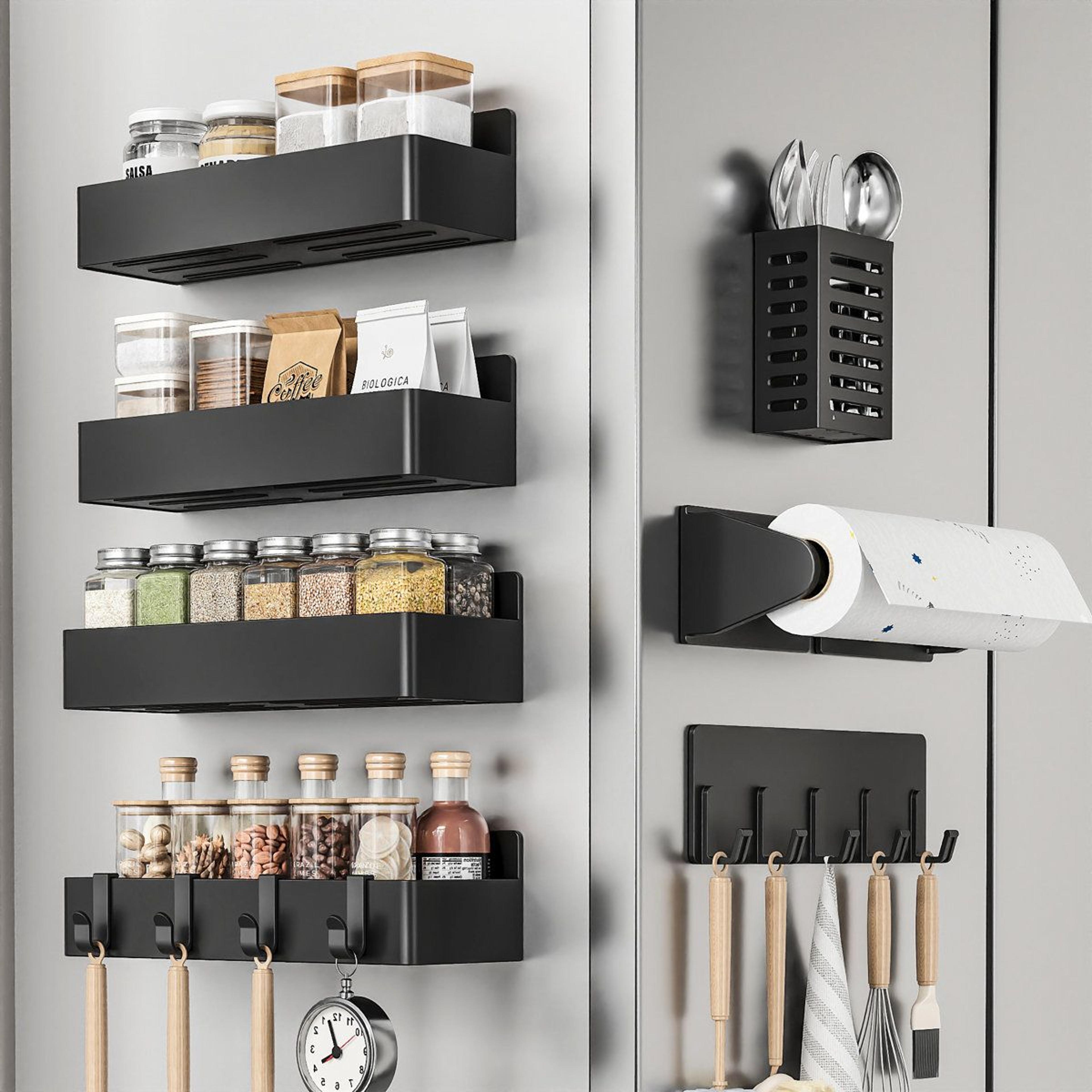 7 piece magnetic spice rack refrigerator organizer with paper towel holder and utensil storage