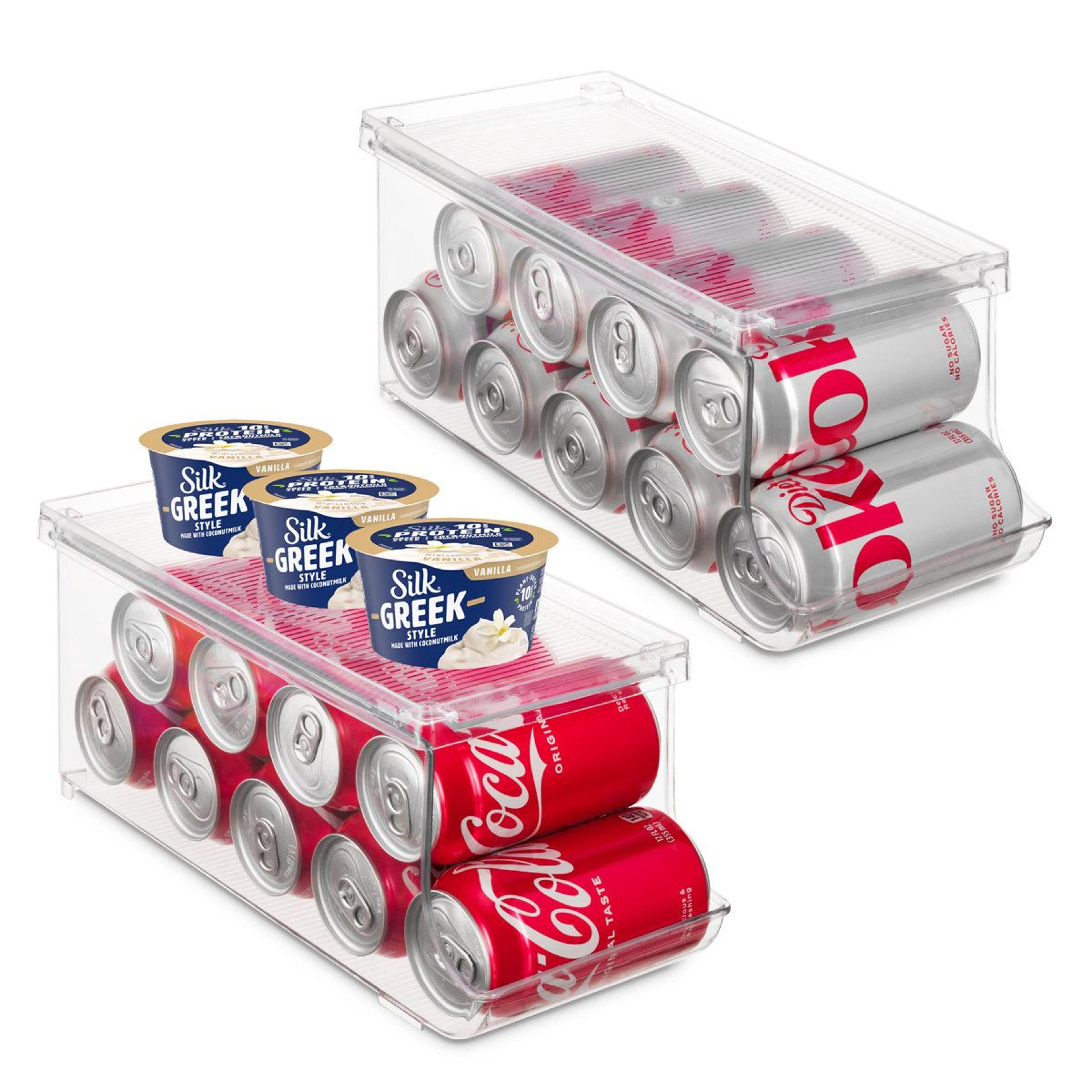 stackable can organizer with lid for refrigerator pantry and soda storage set of 2