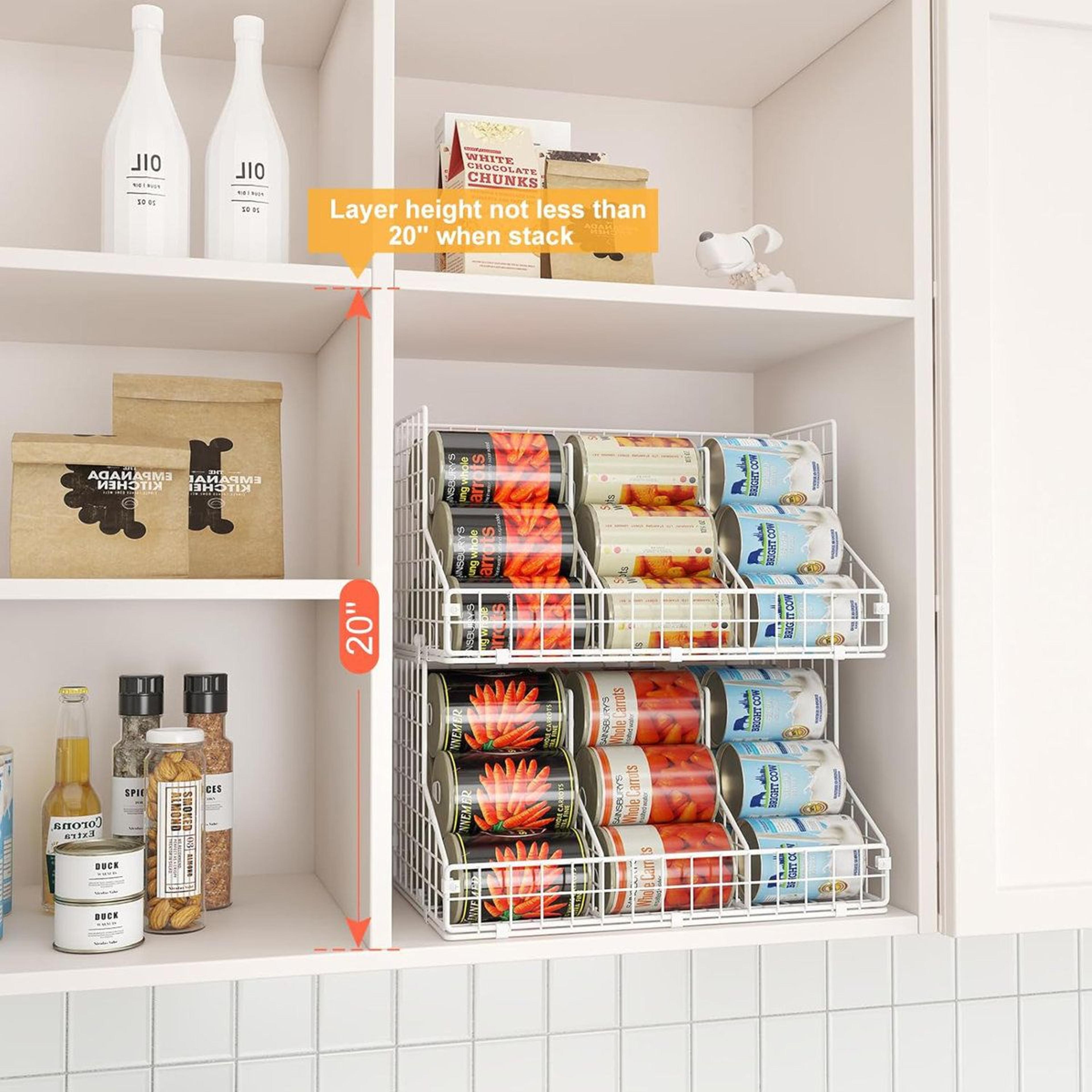 2 tier stackable can organizer pantry storage rack with adjustable dividers