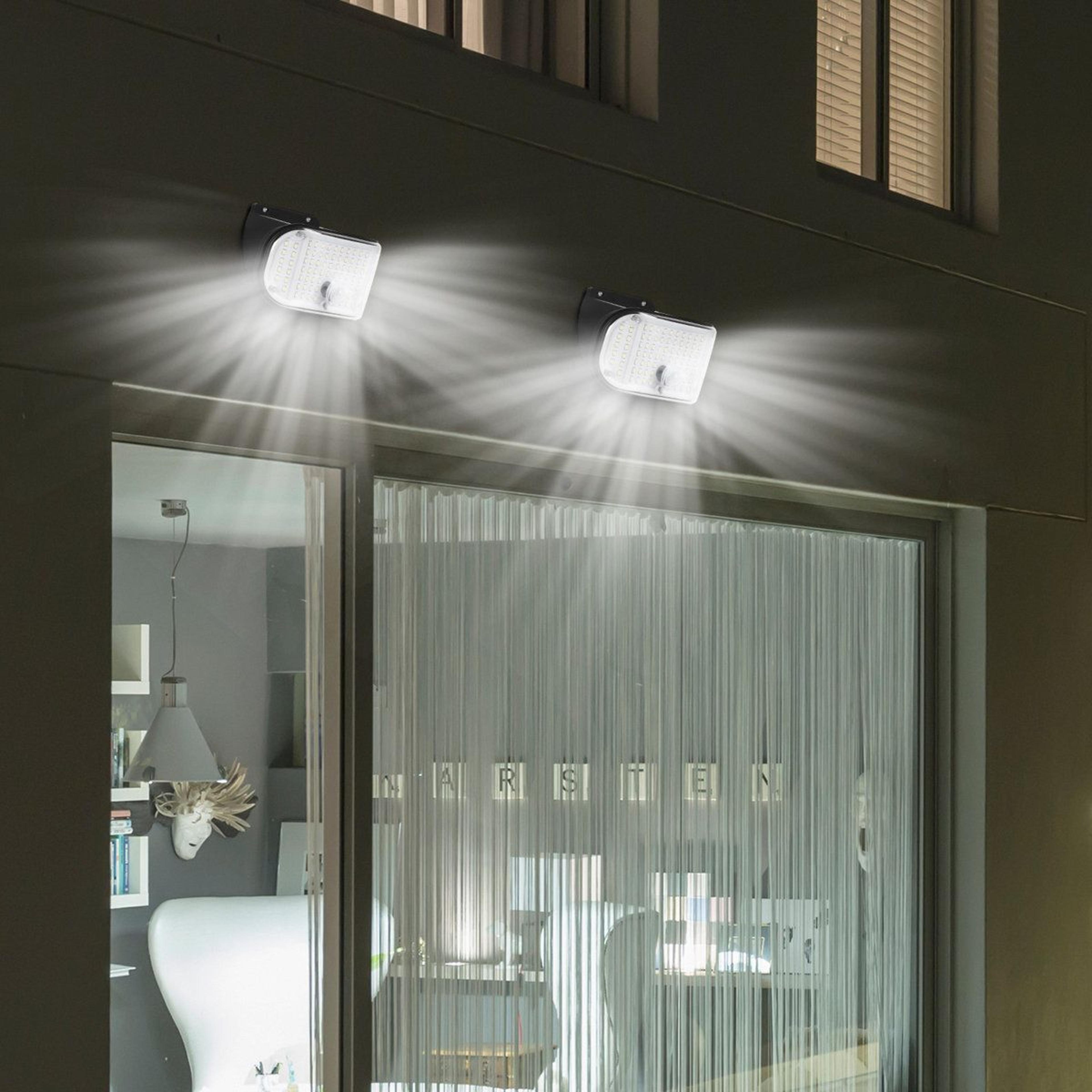 100 led solar security lights 2 pack ip65 waterproof outdoor wall lights