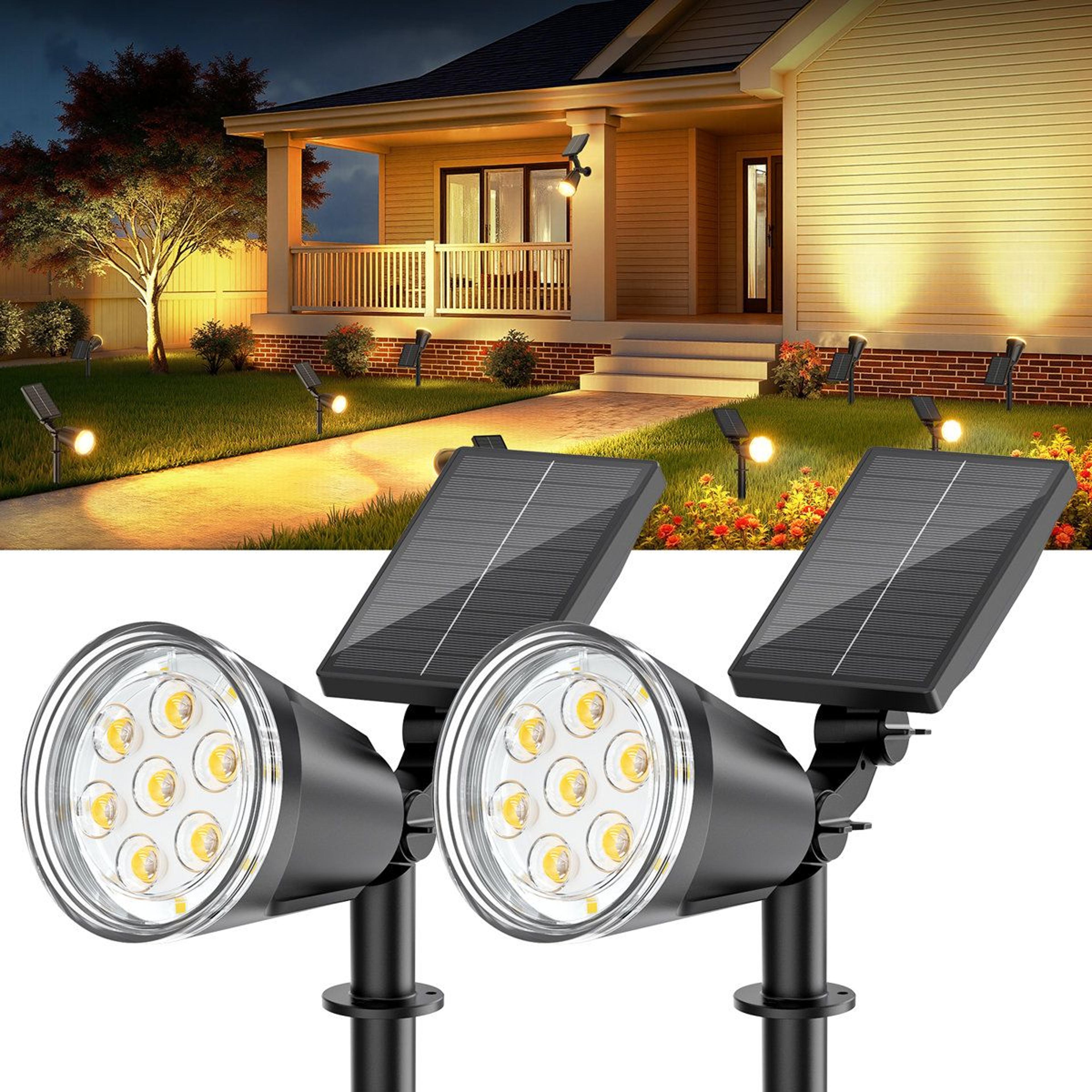 adjustable solar spot lights outdoor waterproof dusk to dawn landscape lights set of 2