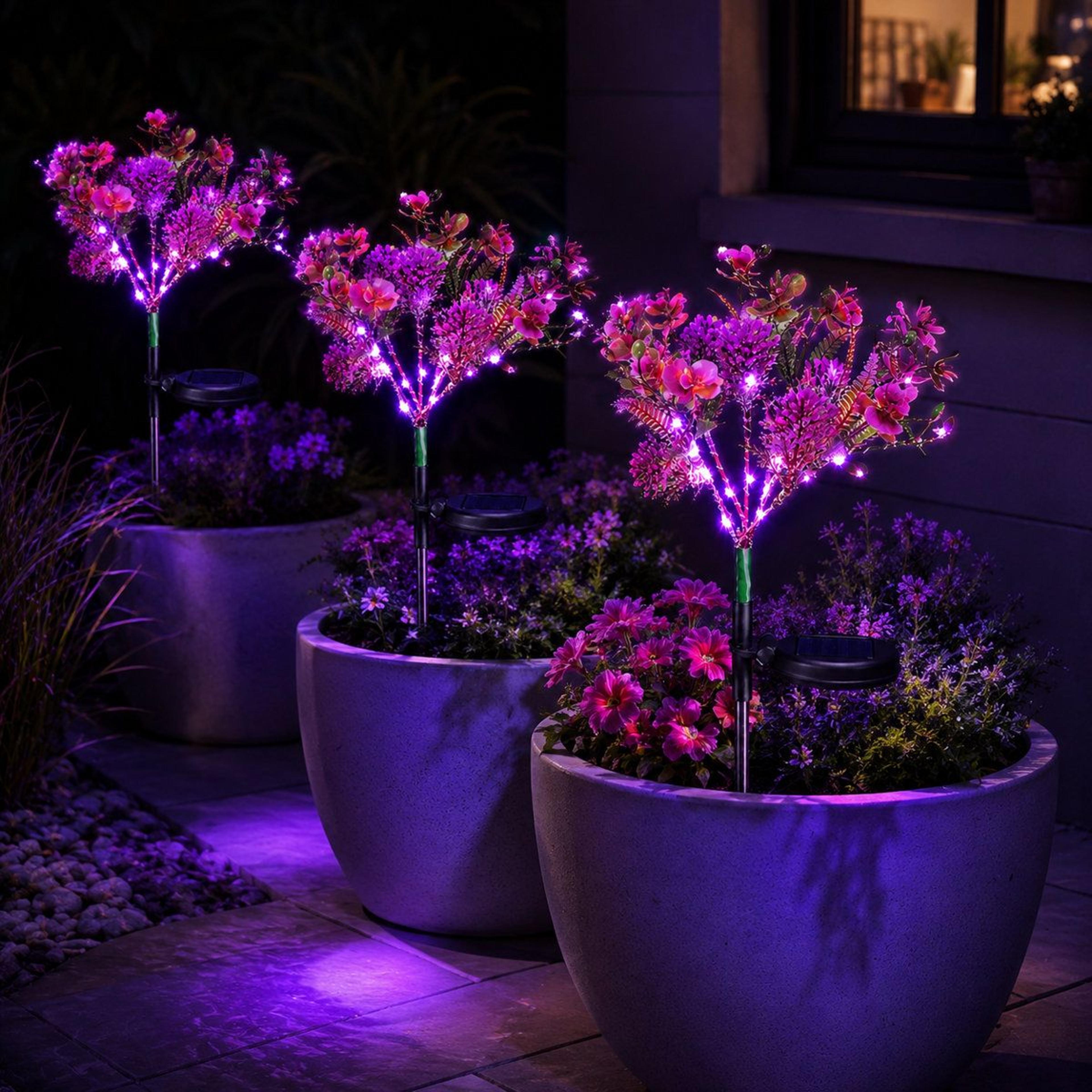solar phalaenopsis flower garden stake lights waterproof outdoor led set of 2