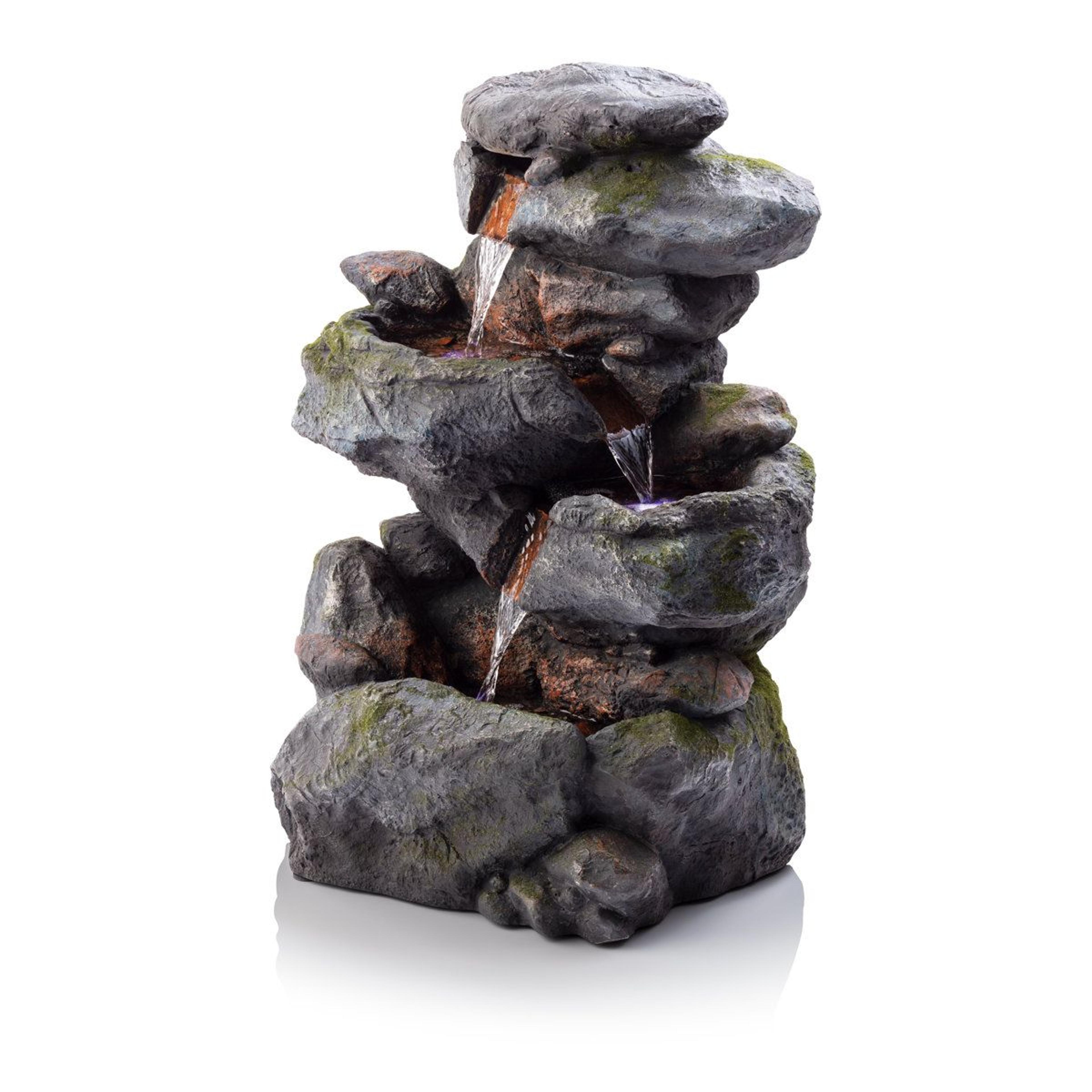 multi tier outdoor rock waterfall fountain with led lights and adjustable water flow