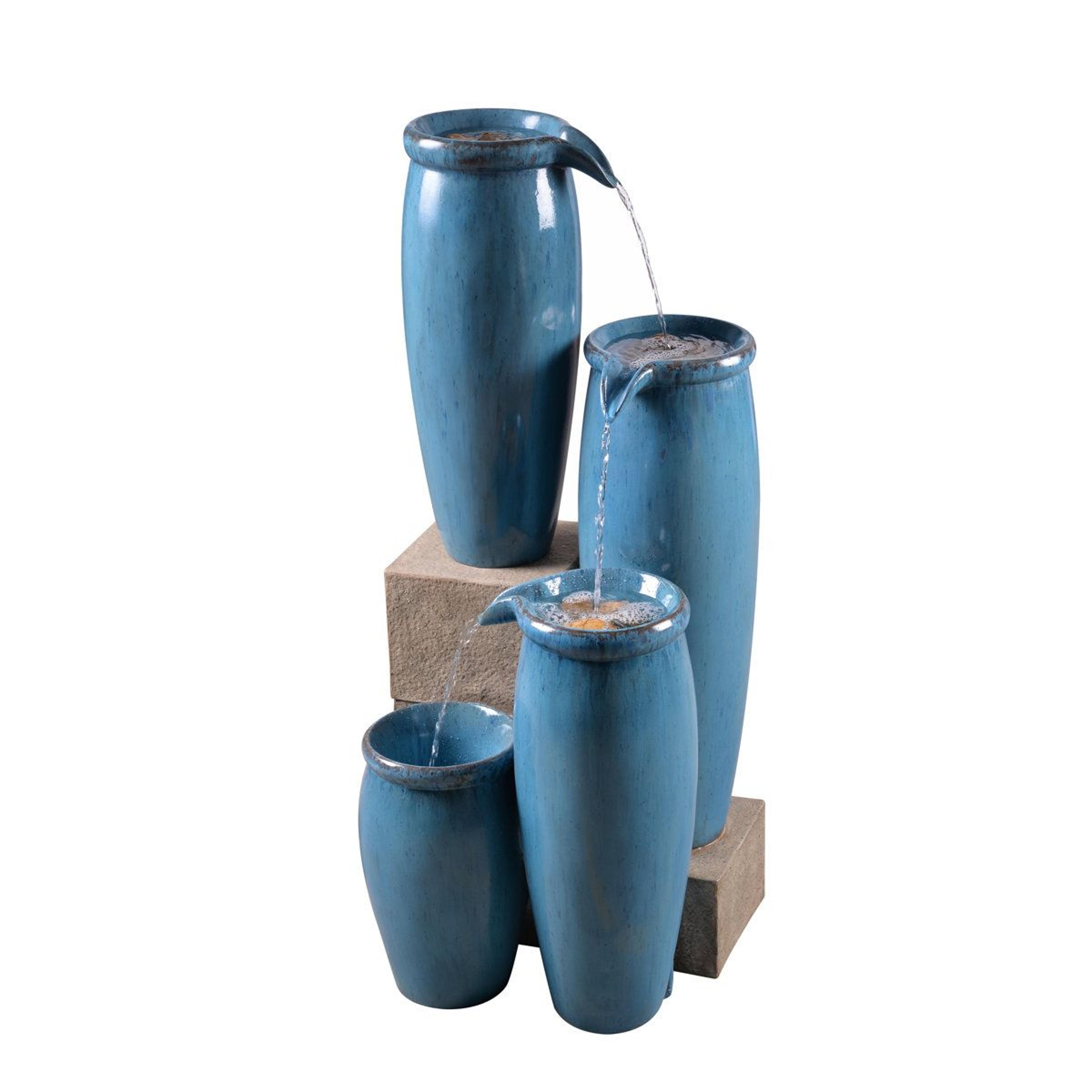 teal blue cascading floor fountain resin indoor outdoor water feature