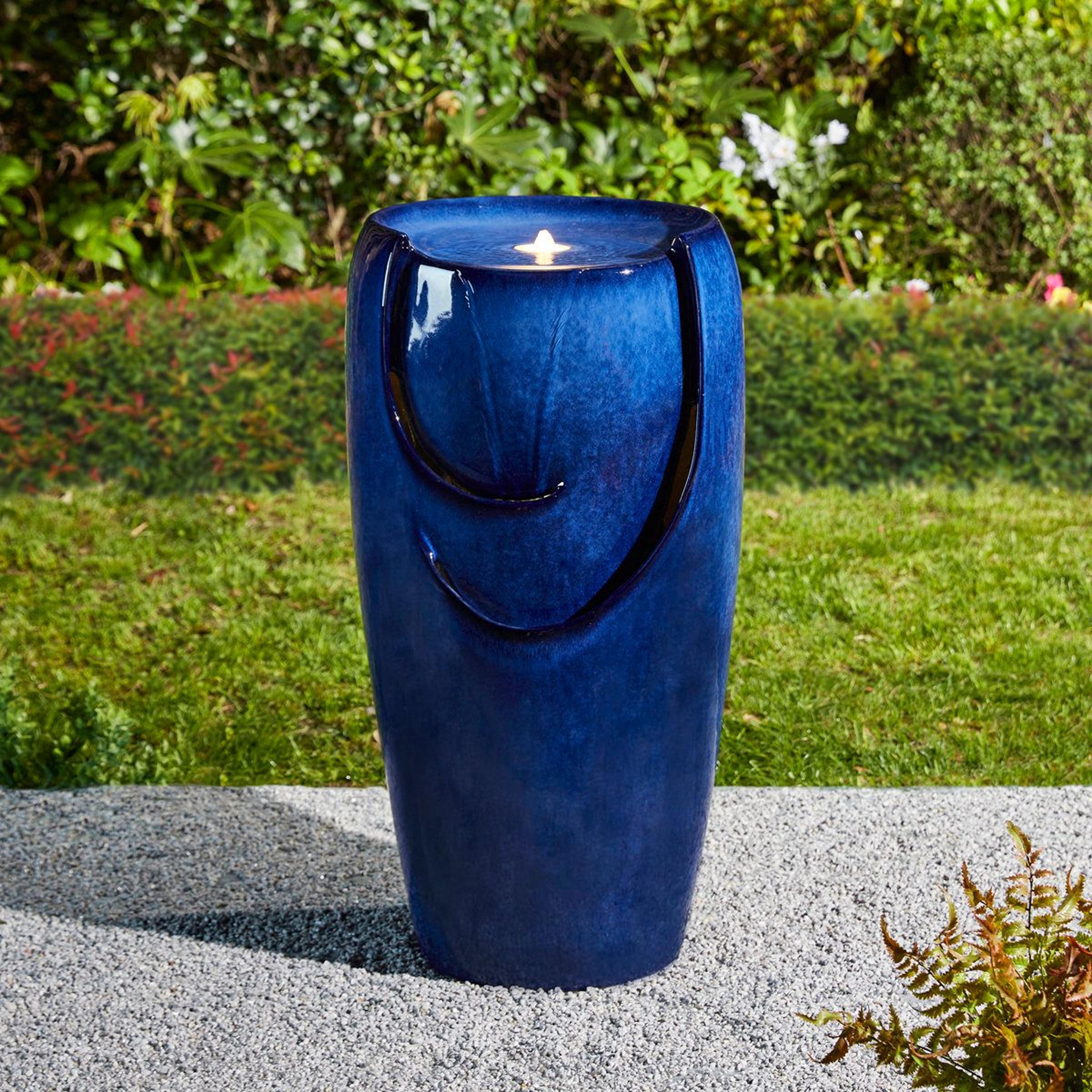 ceramic outdoor urn fountain with led light and recirculating water pump