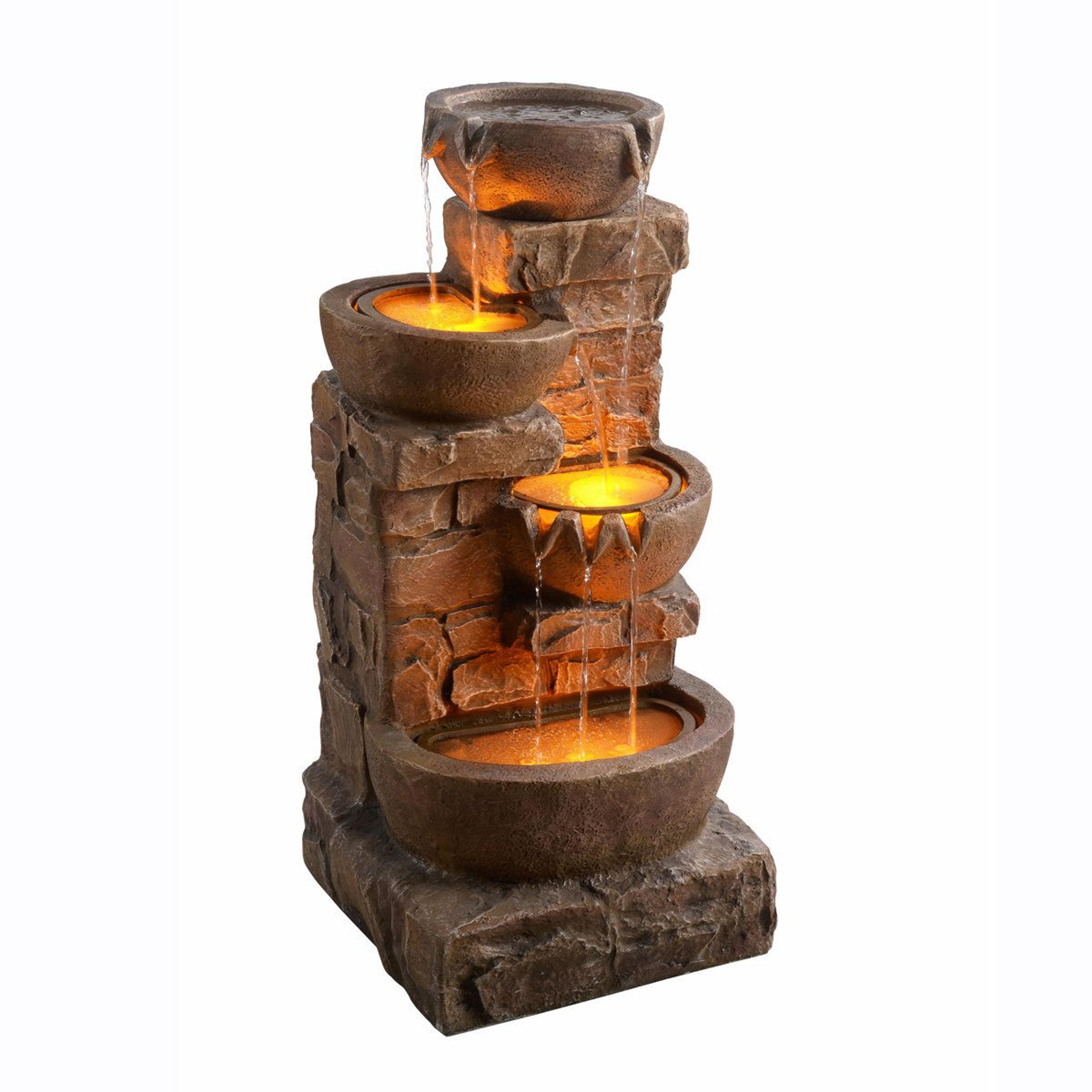 33 inch cascading outdoor water fountain with led lights and weather resistant design