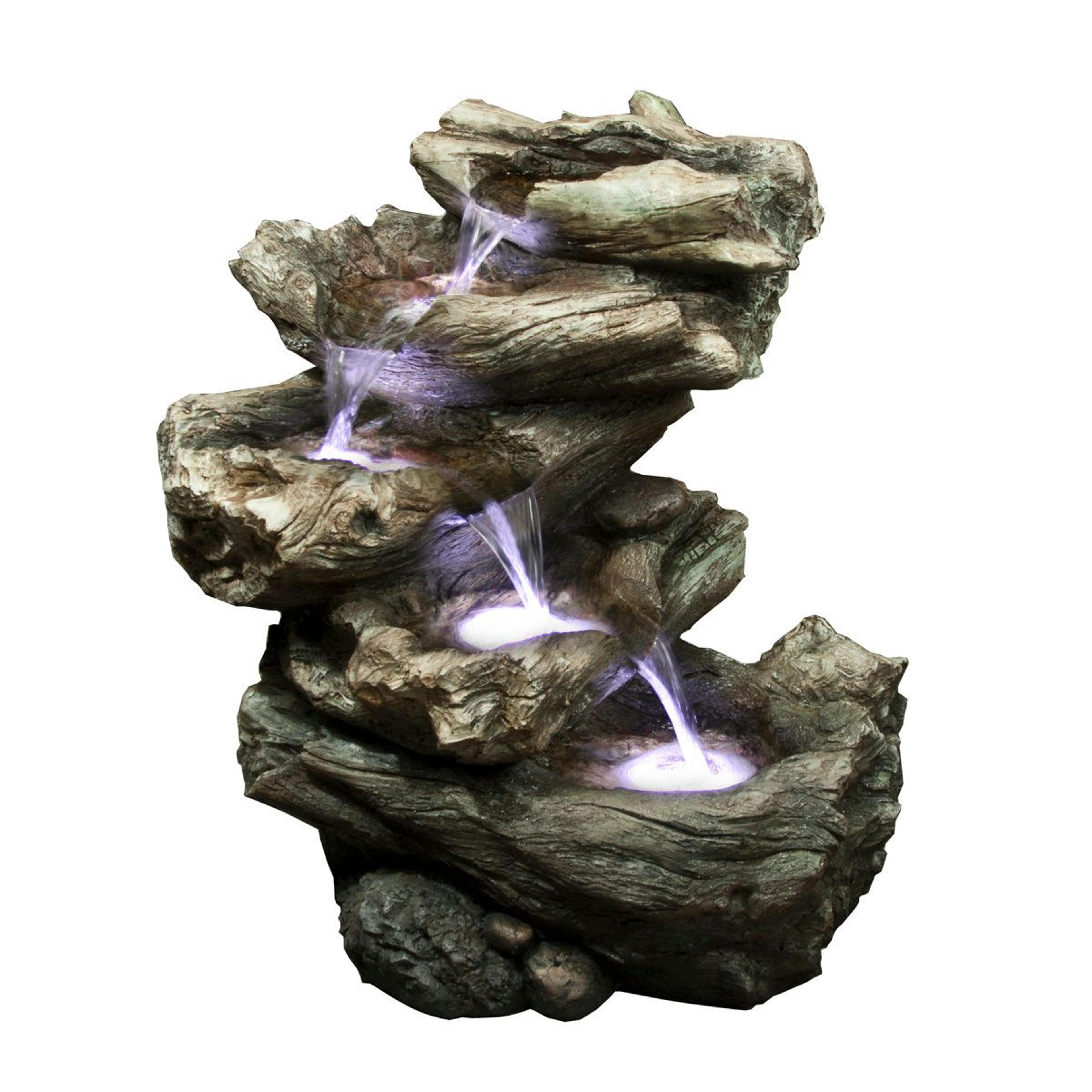 weather resistant 4 level log outdoor water fountain with led lights