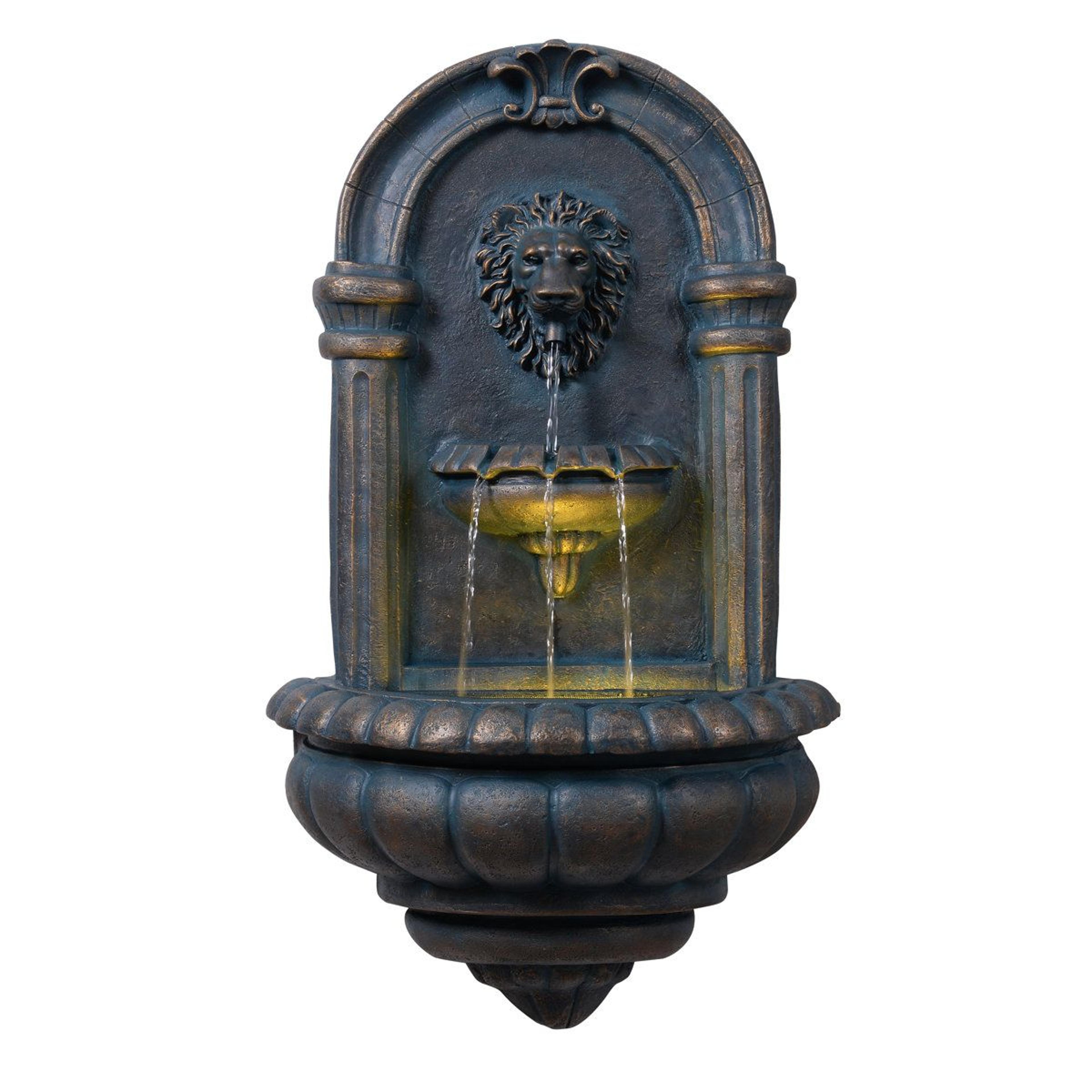 lion head outdoor wall fountain with led light tiered water feature and pump